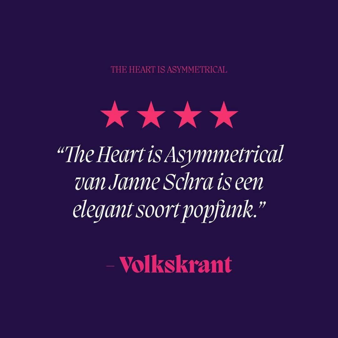 ヤナ・スクラのインスタグラム：「‘The Heart is Asymmetrical’ is uit! En dit werd er zoal over geschreven.  23 juni laatste show met hele band in Bird, Rotterdam. ✨」