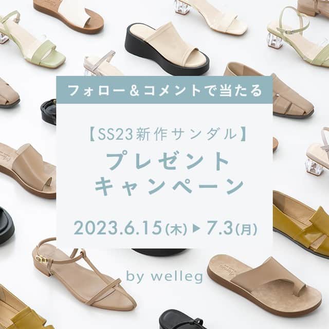 アウトレットシューズのインスタグラム：「＼フォロー＆コメントで当たる／⁣ 『SS23新作サンダル』プレゼントキャンペーン🎁』 ⁣ そろそろ夏本番！⁣ 今年の一足はもうお決まりですか？⁣ wellegでは今季もおしゃれな新作アイテムがたくさん登場しました⁣✨  そこで、今年の1足を決めかねている皆様に、wellegイチオシの新作サンダルをお届けするプレゼントキャンペーン開催しちゃいます！  抽選で【 5 】名様へ⁣ wellegから『SS23新作サンダル』を1足プレゼント🎁🎉⁣  応募方法は、フォローとこの投稿にコメントするだけ！ コメントでは、【この夏履きたいサンダル】を①から⑥の番号で教えてください👀✨ ①クリアヒールサンダル ②ストラップサンダル ③グルカサンダル ④厚底サンダル ⑤トングサンダル ⑥その他（上記以外のサンダルで狙っている！というものがあれば、ぜひ教えてくださいね！） ⁣ ※お知らせ※⁣ なりすましアカウントによるフォローや、DMでの偽の当選連絡等が多発しております。⁣ 本キャンペーン期間中において、当アカウントからフォローしたり、DMをお送りすることはございませんので、なりすましアカウントにはくれぐれもご注意ください。⁣ ⁣ ⁣ 【応募方法】 ⁣ ①welleg公式アカウント【 @welleg_shoes 】 をフォロー （既にフォローいただいている方はそのままフォローしている状態でOKです！） ②こちらの投稿に【この夏履きたいサンダル】を①から⑥の番号で教えてください！ ⁣ 【募集期間】 ⁣ 2023/6/15(木)～7/3(月)  ⁣ ⁣ 【当選商品】 ⁣ A クリアヒールストラップサンダル B ポインテッドトゥTストラップサンダル C グルカサンダル D ラウンドトゥ厚底サンダル E フェイクレザー フラットヒール トングサンダル ＊当選時に希望の賞をお選びいただけます  【当選者数】 ⁣ 5名様  【当選発表】 ⁣ ＊当選者の⽅にはキャンペーン終了後、2023年7月中旬にInstagram上のDMにてご連絡いたします。 ⁣ ＊ダイレクトメッセージを受け取れる設定への変更をお願いいたします。 ⁣ ⁣ ＜ご注意＞ ⁣ ＊応募はお一人様1回限りとなります。 ⁣ ＊同一の応募者様から複数アカウントを使用しての応募を確認した場合、1アカウントの応募のみを有効とみなし、それ以外の応募は無効といたします。 ⁣ ＊抽選時に、アカウントフォロー等、当選要件となる状態を維持いただいていることが確認できない場合、抽選の対象から外れることがあります。 ⁣ ＊すでに対象の公式Instagramアカウントをフォローされている方は、コメントのみで応募完了となります。 ⁣ ＊本キャンペーンは予告なく中止または変更させていただく場合がございます。 ⁣ ＊本キャンペーンにご参加いただくことにより、本募集要項に同意いただいたものとみなします。（未成年者の方は、親権者に同意いただいたものとみなします） ⁣ ＊当社の社員とその家族、及び関係者の応募はできません。 ⁣ ＊日本国外にお住まいの方に対しては、当選しても配送できません。国内にお住まいのフォロワー様限定のキャンペーンです。 ⁣ ＊再抽選は行いません。 ⁣ ＊アカウントを非公開設定にしている場合は抽選対象外となります。 ⁣ ＊下記に当てはまる場合、ご当選の資格は無効となります。 ⁣ ・応募に際し、不正行為があったと当社が判断した場合 ⁣ ・通信環境の良くない状態にありDMが不着となった場合 ⁣ ・ご当選通知のDMに対し返信期限までに手続きを履行いただけない場合 ⁣ ・登録内容に不備があった場合 ⁣ ・住所/転居先不明または長期不在などにより、賞品がお届けできなかった場合 ⁣ ＊賞品の返品・交換・配送業者より弊社に返品されてからの再配送はできませんのでご了承くださいませ。 ⁣ ＊賞品発送後の賞品による損害等の責任については、弊社は一切負いかねます。予めご了承ください。 ⁣ ＊賞品の転売は禁止させていただきます。 ⁣ ＊賞品の発送は2023年7月下旬頃を予定しております。 ⁣ ＊やむを得ない事情などにより、賞品の発送時期は変更となる場合がございます。 ⁣ ＊本キャンペーン参加にあたって生じるインターネット接続料や通信料、ご当選通知のDMに記載の手続を履践するにあたって生じる諸費用は、ご本人様の負担となります。 ⁣ ＊応募受付の確認・抽選方法・当選・落選・配送時の事故や破損等についてのご質問、お問い合わせは受け付けておりません。⁠ ⁣ ⁣ キャンペーンへのご応募お待ちしております✨  #welleg #ウェレッグ #outletshoes #アウトレットシューズ #menue #メヌエ #ファッション #靴 #サンダル #サンダルコーデ #夏コーデ #fashion #shoes #ootd #プチプラ #プチプラシューズ #プチプラコーデ #グルカサンダル #トングサンダル #厚底サンダル #クリアサンダル #華奢ストラップサンダル #キャンペーン #キャンペーン実施中 #キャンペーン情報 #キャンペーン応募 #インスタキャンペーン #プレゼントキャンペーン #懸賞 #インスタグラムキャンペーン」