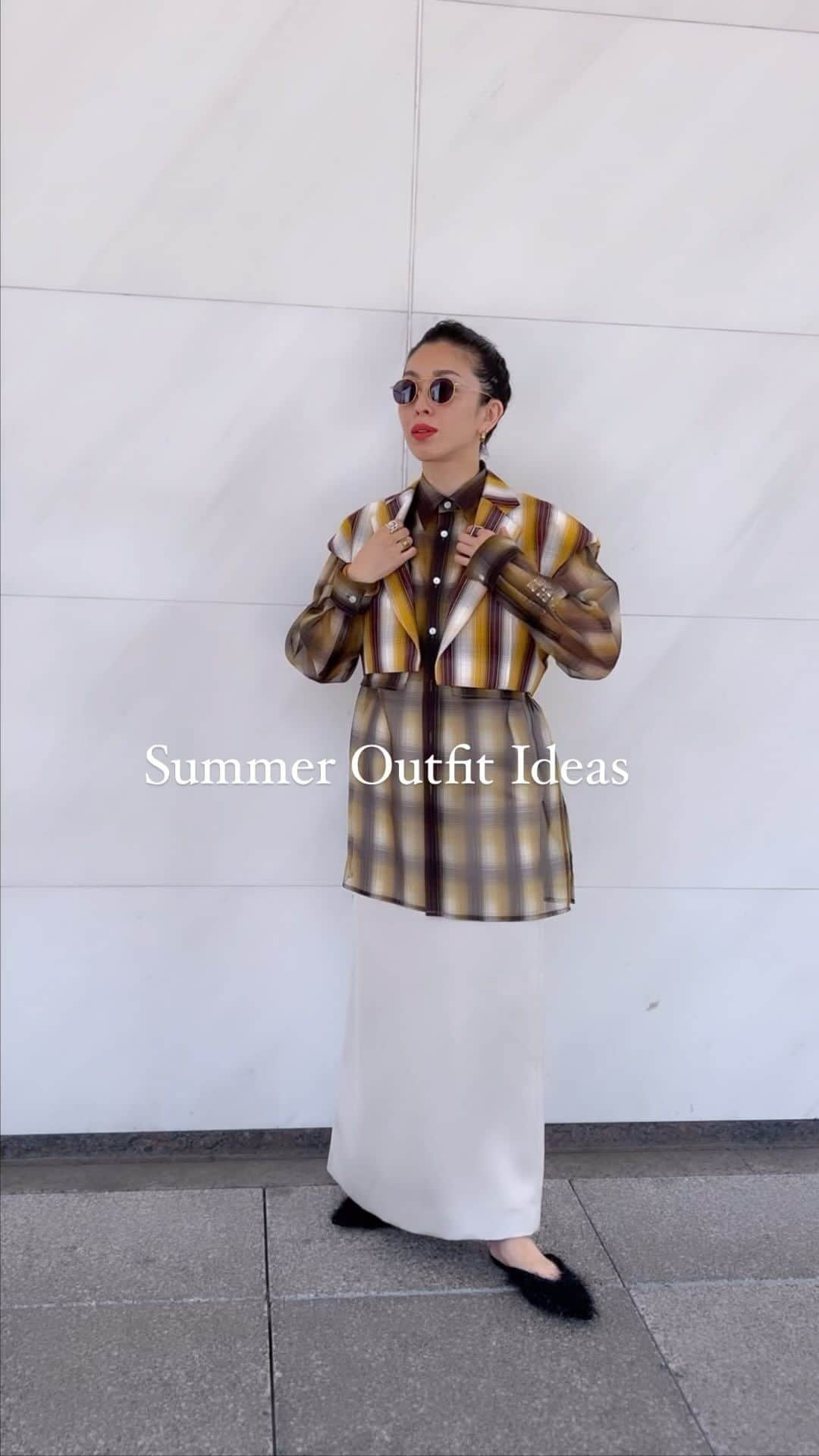 STYLE & EDIT officialのインスタグラム：「Summer Outfit Ideas @yoshiminagao  Look # 01 Jacket @miosmokey  Shirt @miosmokey  Skirt @cinoh_official  Eyewear @blanc_official  Shoes @pippichic_official   Look # 02 Knit tops @sayakadavis  Pants @rixo  Eyewear @blanc_official  Shoes @ancientgreeksandals   商品の詳細は各店舗までお問い合わせくださいませ。  #styleandedit  #takashimaya #outfit #miosmokey #cinoh  #blanc #pellicosunny #pippichic  #sayakadavis  #rixo #blanc #pellicosunny #ancientgreeksandals」