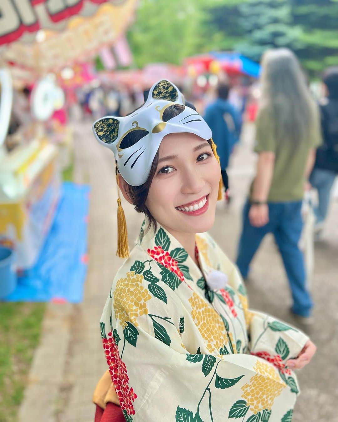 大竹彩加さんのインスタグラム写真 - (大竹彩加Instagram)「北海道のイベント情報👉 @hbc_ayakaotake      📍中島公園(札幌市) 6/14-16で「札幌まつり」が開催✨  浴衣で行ってきました👘💗 今年流行っているらしいお面もゲットしました✌🏻                           #hbc #北海道放送 #hbcテレビ #アナウンサー #大竹彩加 #骨格ウェーブ #ブルベ夏 #イエベ春 #顔タイプフレッシュ #北海道 #北海道旅行 #北海道観光 #北海道観光スポット #札幌 #札幌観光 #中島公園 #札幌まつり #祭り #浴衣 #あじさい #和服 #お面 #猫面 #狐面 #hokkaido #matsuri #festival #yukata #lovers_nippon #日常に彩りを加える日記」6月15日 20時17分 - hbc_ayakaotake