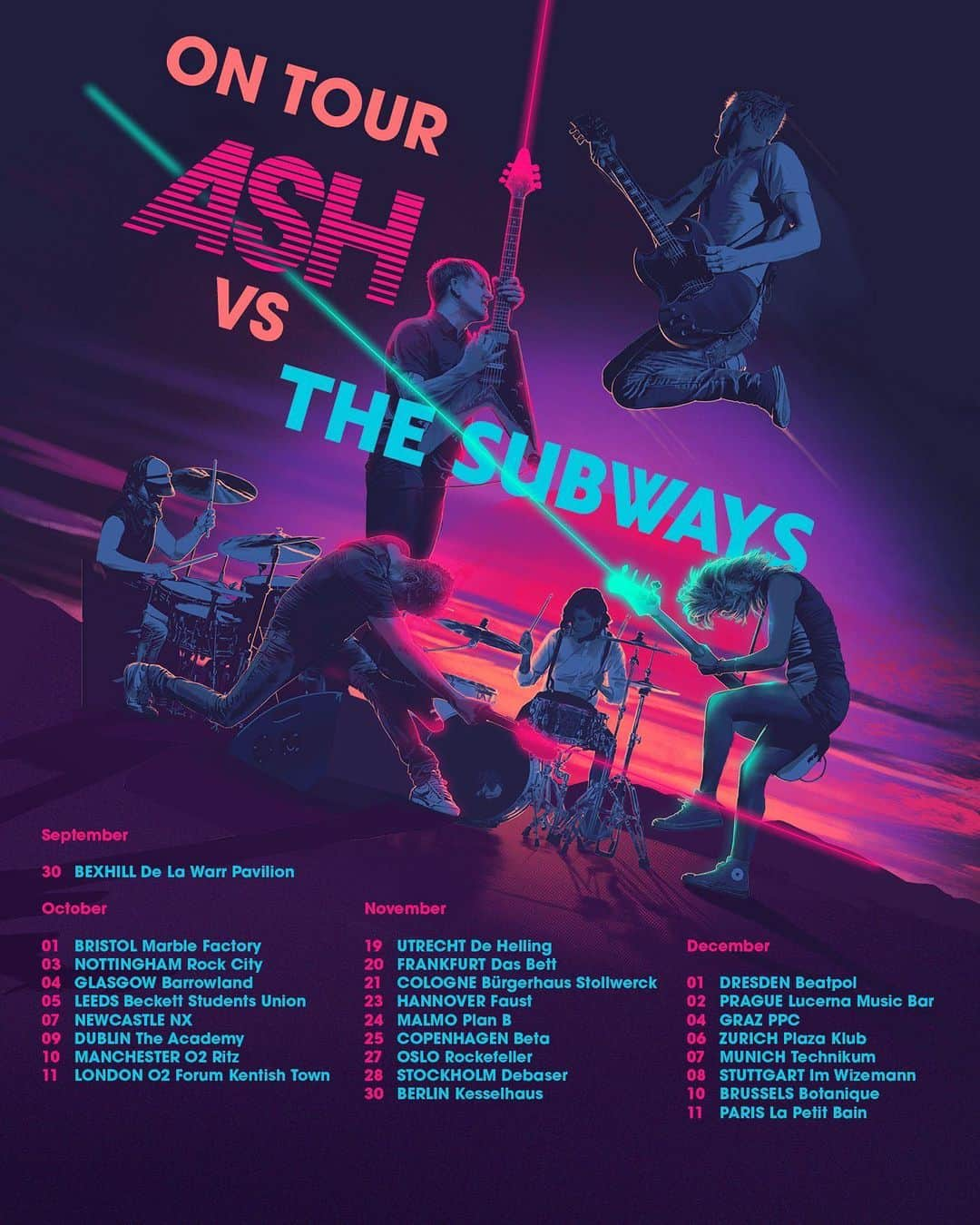 アッシュのインスタグラム：「We are taking our new album ‘Race The Night’ on the road across the UK and Europe later this year with our good friends @thesubways.  Pre-order the album now to get exclusive early access to UK ticket pre-sale (link in bio). All dates go on general sale next week #ash #ashtag #ashband #subways #tour #presale #preorder」