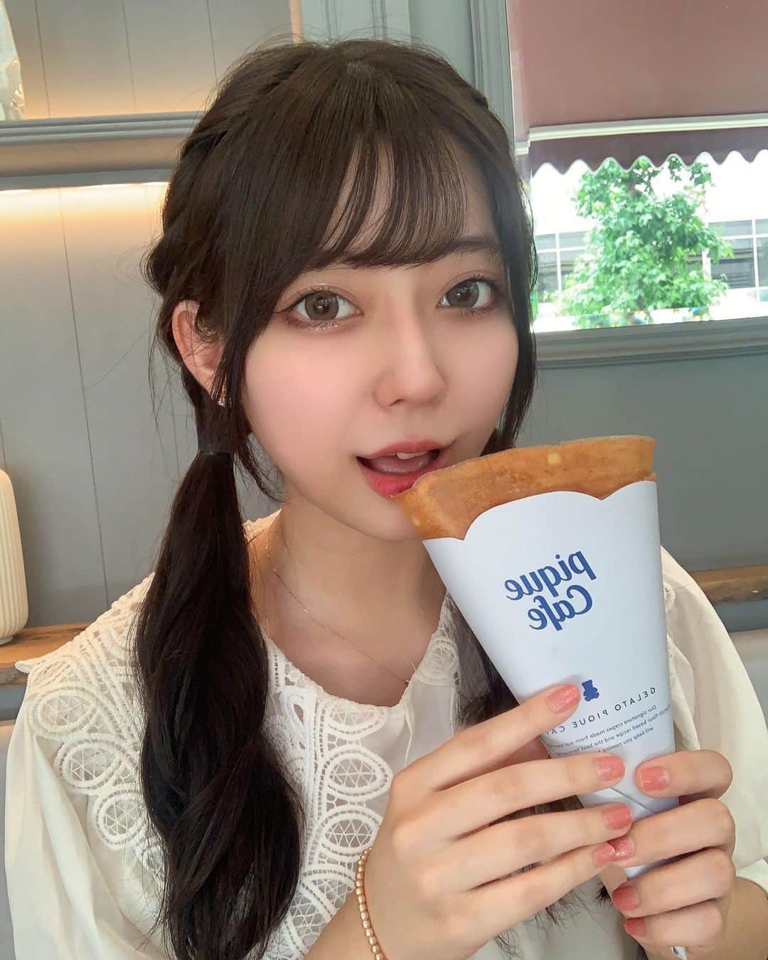 高村栞里のインスタグラム：「くれーーーーぷ 🕊‪   #gelatopique  #ジェラートピケ  #ジェラピケ  #ジェラピケカフェ  #クレープ」