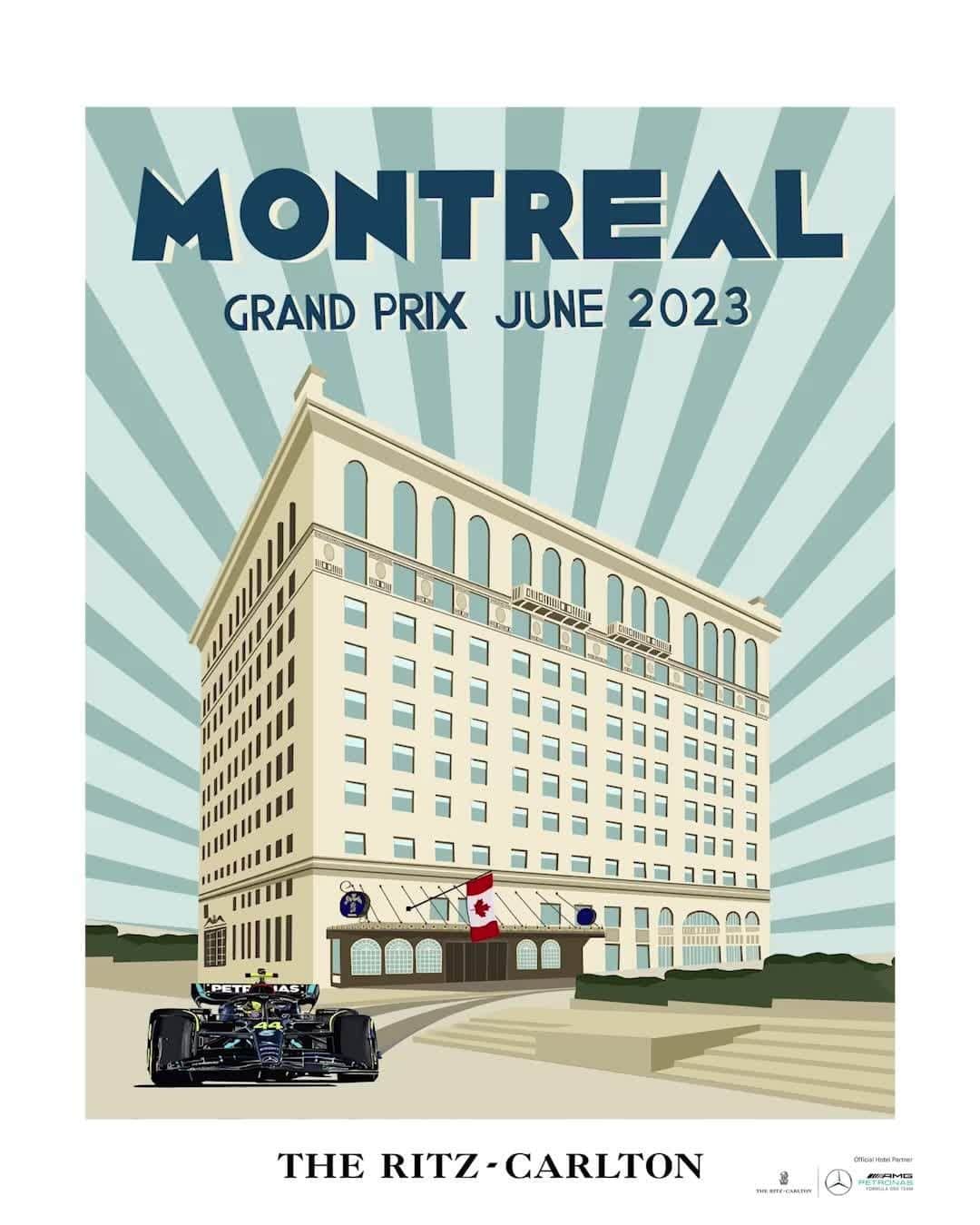 リッツ・カールトンのインスタグラム：「A cornerstone of Montreal's timeless Golden Square Mile, the classic look of @ritzcarltonmontreal defines the newest travel poster from @louisnicolasdarbon, as we race into the Canadian Grand Prix with @mercedesamgf1.」