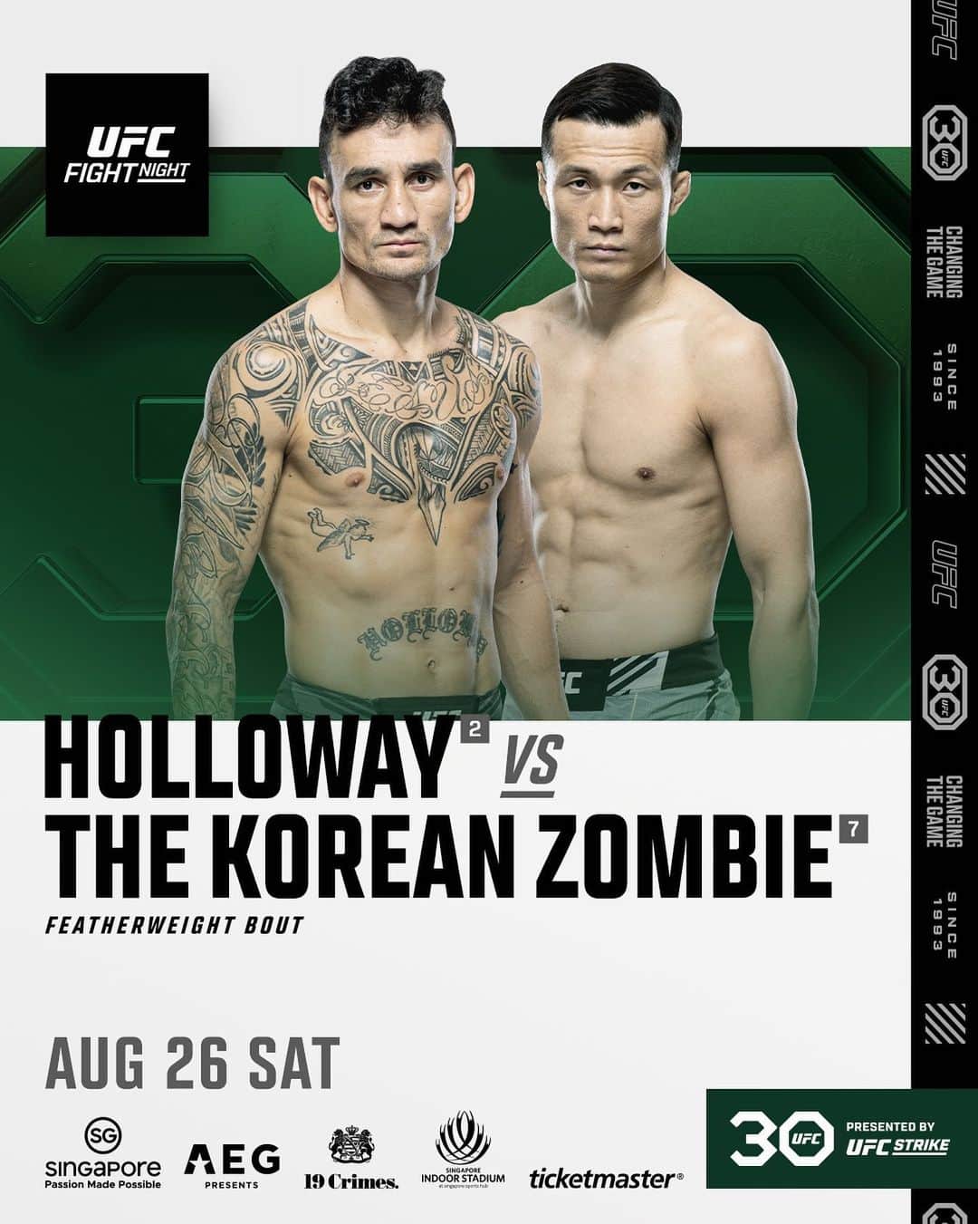 UFCさんのインスタグラム写真 - (UFCInstagram)「Fan favorites set to headline #UFCSingapore 👀  @BlessedMMA and @KoreanZombieMMA close the show on August 26th!  #PassionMadePossible @Visit_Singapore」6月16日 8時06分 - ufc