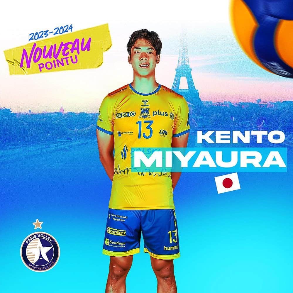 宮浦健人さんのインスタグラム写真 - (宮浦健人Instagram)「✨𝘒𝘦𝘯𝘵𝘰 𝘔𝘪𝘺𝘢𝘶𝘳𝘢 🇯🇵  @miyaurakento est le nouveau pointu du Paris Volley !!  Après @taichiro_19 lors de la saison 2016-2017 et @1tatsu5 (2019-2021), un nouveau japonais jouera donc à Charpy la saison prochaine !  Actuellement avec l’équipe nationale pour la #VNL, Kento a montré tout son talent face à l’équipe de France il y a quelques jours en finissant avec 13 points au compteur, et la victoire en prime ! 🙌🏼  Avec ses 1m90, Kento Miyaura est un joueur technique, spectaculaire et explosif ! 💥  À 24 ans, le gaucher pourrait être une des révélations de LAM.  Yōkoso Kento ! 🔥🇯🇵  Ensemble, PARIS ! 🔵🏐🟣  🎨 : @dixuit  @japan.volleyball @jva_volleyball @lnv_officiel @volleyballnationsleague @ligue_a_fan @lesfenixparis   #kento #miyaura #pointu #opposite #japon #international #gaucher #jumper #technique  #2023-2024」6月16日 1時07分 - miyaurakento