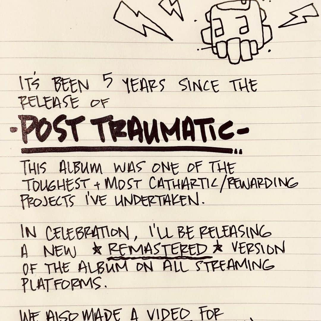 マイク・シノダさんのインスタグラム写真 - (マイク・シノダInstagram)「OUT TONIGHT: POST TRAUMATIC (REMASTERED).   It’s been 5 years since the release of #PostTraumatic. This album was one of the toughest + most cathartic + rewarding projects I’ve undertaken.   In celebration, I will be releasing a new REMASTERED version of the album on all streaming platforms (out tonight). We also made a video for “Hold It Together,” (out tomorrow) which was the only track from the album that didn’t get a visual.   I am so grateful to have been able to share these songs and perform them for you. Thank you, as always, for your support.   Sincerely, -m」6月16日 13時00分 - m_shinoda