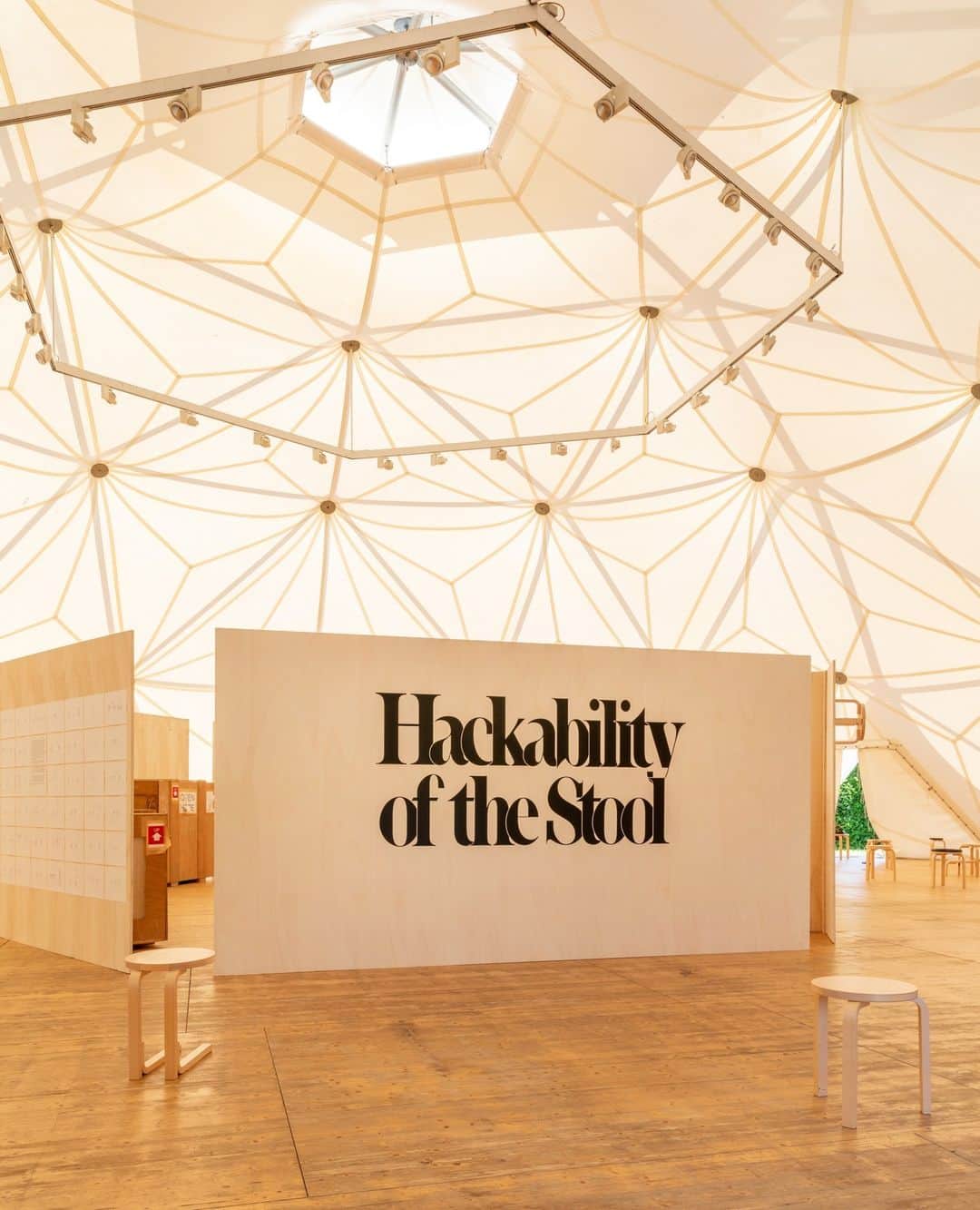 Artekのインスタグラム：「The Hackability of the Stool has taken over the Dome at the Vitra Campus until June 18th. If you are looking for a weekend activity around Weil am Rhein, it's worth a visit. ⁠ ⁠ Daisuke Motogi, founder of Japanese studio DDAA LAB, has explored different functions applied to the Stool 60, in 100 variations. Brought together in an exhibition, the modified stools create a fascinating landscape that starts a conversation about the optimization of mass-production methods and the creation of multi-functional objects that ultimately also re-interpret the essence of the original design.⁠ ⁠ Images curtesy of Dejan Jovanovic⁠ Stool Design: DDAA LAB @ddaa_inc⁠ Design Team: Daisuke Motogi / Kazuya Sumida⁠ Detail Design and Stool Production: studio archē⁠ ⁠ Exhibition Design: DDAA LAB @ddaa_inc⁠ Graphic Design: @takahiro_yasuda （CEKAI）」
