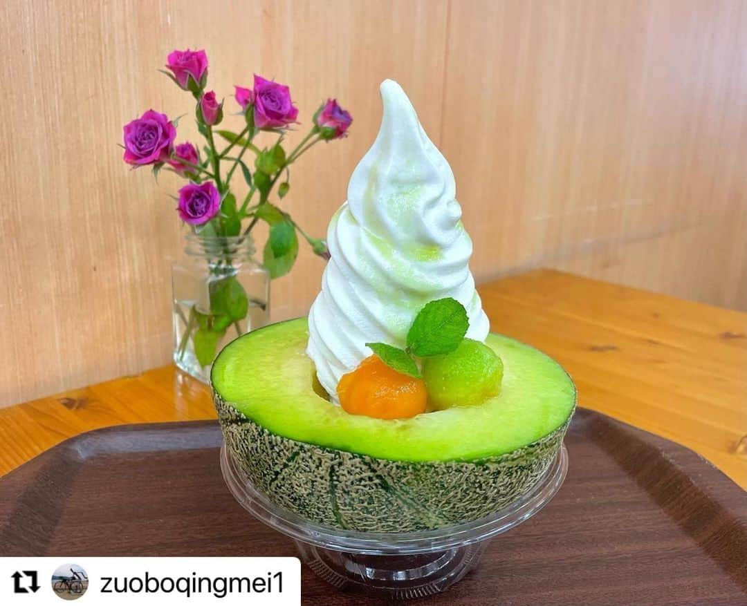 西条市のインスタグラム：「今しか食べられないメロンマウンテン🍈😋売り切れる前に周ちゃんへ急げ〜〜！！  #Repost @zuoboqingmei1 with @use.repost ・・・ 2023年6月15日 朝起きると雨😭しまなみ海道ユルポタパトロール❗️は中止になので 近くの 周ちゃん広場の「周ちゃん まるごとカフェ」に行き この時期恒例の メガメロン🍈マウンテンを食べに行きました😁開店前で10人程並んでいましたが 本日は31食分しかないので 早々に完売になりそうです😄先ずはpic撮影をしてから🍈を食す😋甘く そしてジューシーでした💕pic4枚目以降は去年の梅雨明け時期の物です😁気持ち良くライドが早く出来ますように🙏  #自転車って楽しいね#自転車ってたのしいね#specialized #ロードバイク#ロードバイク初心者#ロードバイク男子#ロードバイク女子#ロードバイクのある景色#ロードバイクのある生活#ビチスタイル#サイクリング#cycling#周ちゃんカフェ#メガメロンマウンテン#しまなみ海道#しまなみ海道大好き#しまなみ海道サイクリング#shimanamicycling #ユルポタ#ゆるポタ#ユルポタパトロール#ユルポタパトロールステッカー#YURUPOTAPATROL#愛媛#愛媛県#西条大好き#lovesaijo #瀬戸内海#瀬戸内海の風景」