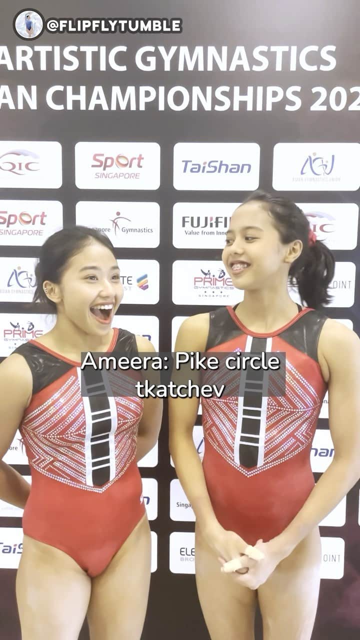 エミリー・チャンのインスタグラム：「Rifda & Ameera from Indonesia at the Asian Championships! 🇮🇩 #AAGC2023 #indonesia #singapore @singaporegym @rifda_irfanaluthfi @ameeraaraa」