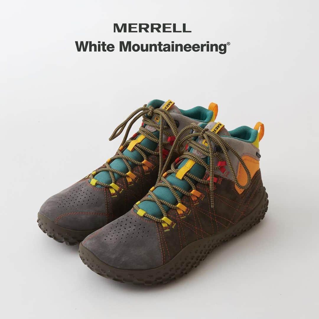のインスタグラム：「_  White Mountaineering × MERRELL Release on Tomorrow!  White Mountaineering × MERRELL SNEAKER "WRAPT MID WATERPROOF" ￥28,600（Tax in）  #whitemountaineering #merrell #wraptmidwaterproof #barefootshoes」