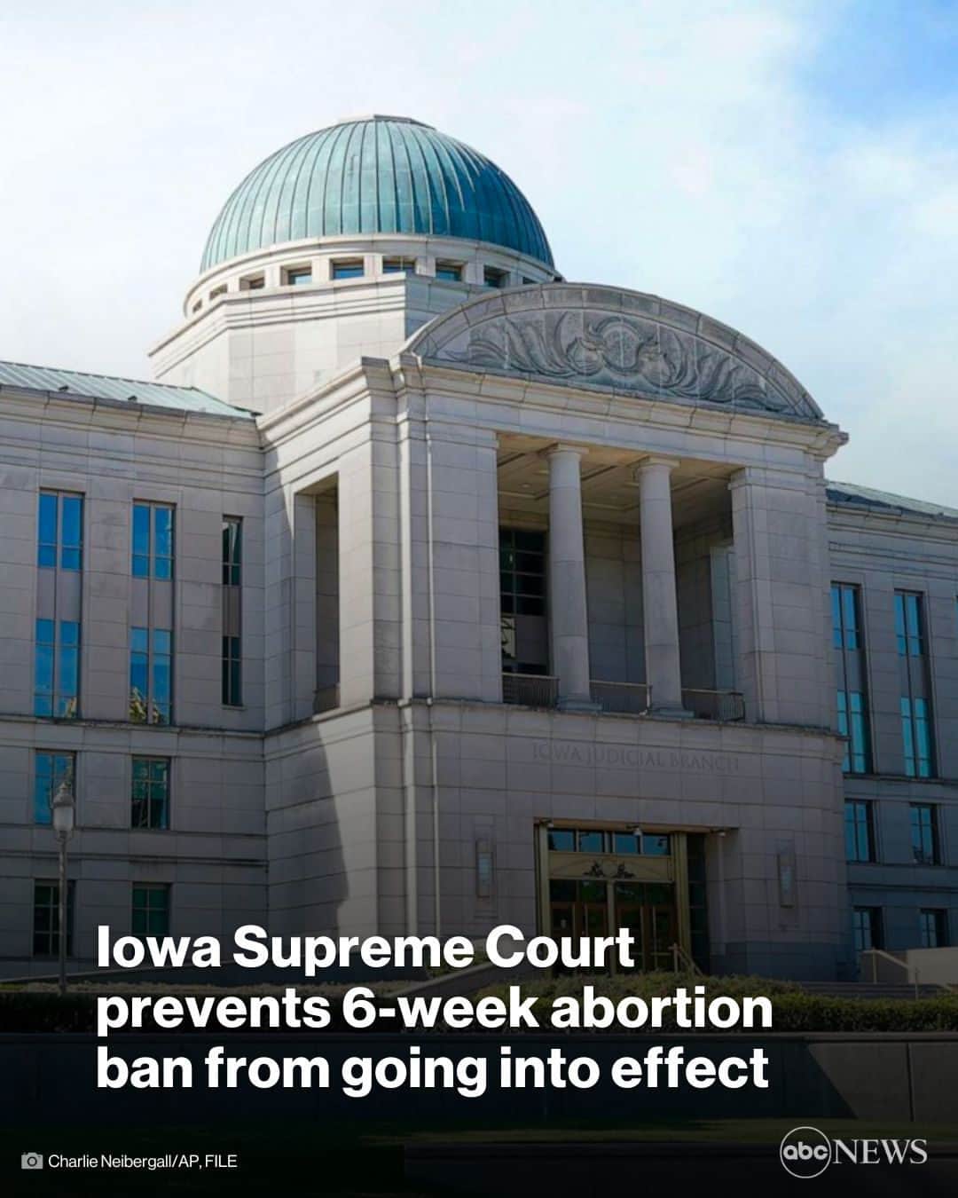 ABC Newsのインスタグラム：「The Iowa Supreme Court prevented a six-week abortion ban that was signed into law several years ago from going into effect.  The court was split in a 3-3 decision on the case, meaning abortion remains legal in Iowa. MORE AT LINK IN BIO.」
