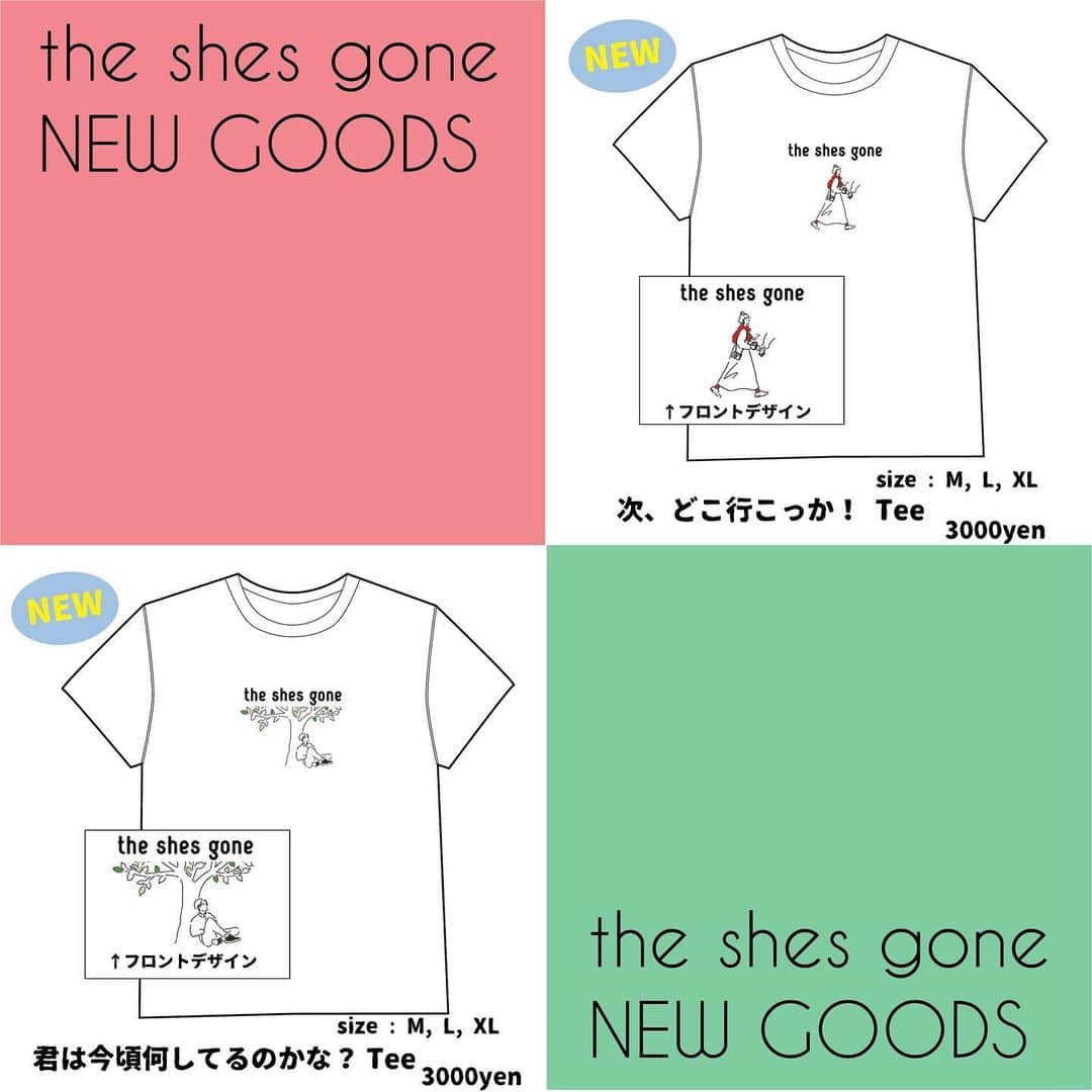 the shes goneのインスタグラム：「.  the shes gone NEW Goods  ・次、どこ行こっか！Tee  color : White size : M , L , XL price：3,000yen ______________________________  ・君は今頃何してるのかな？Tee  color：White size : M , L , XL price：3,000yen  今週末のFREEDOM NAGOYAから 販売スタート！！ぜひお買い求めください！」