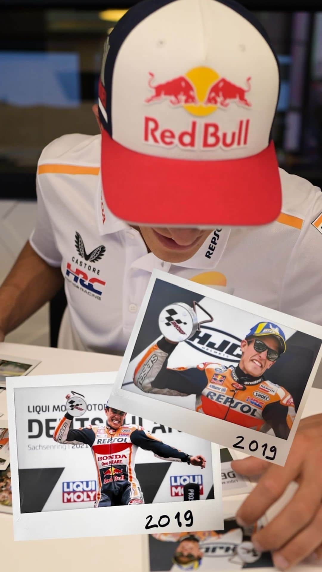 レプソル・ホンダのインスタグラム：「Just how well does @marcmarquez93 know each of his eight MotoGP #GermanGP wins? 🧐  We put him to the test to spot the odd ones out. 🕵️‍♂️」