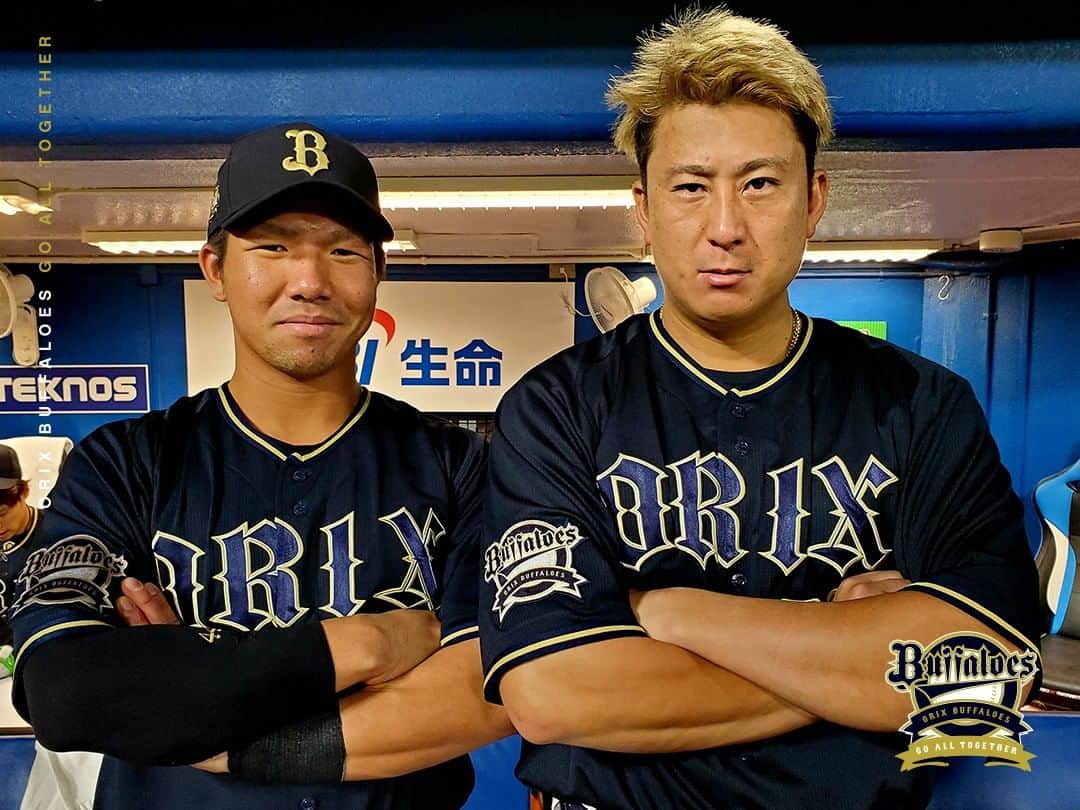 のインスタグラム：「#杉本裕太郎 #ラオウ #頓宮裕真 #ほいさー #B_WILD #ゲーム終盤 #二人で #貴重な追加点 #ナイスバッティング #頼りになります #オリメン #Bs2023 #buffaloes #baseball #ORIX #プロ野球」