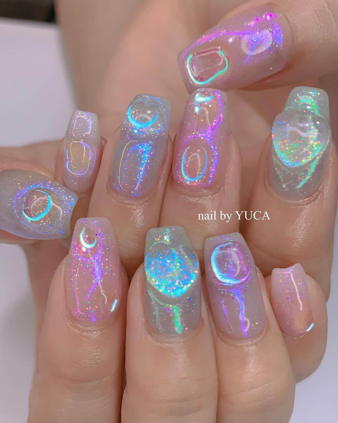 YUCAさんのインスタグラム写真 - (YUCAInstagram)「clear aurora pastel🫧 ⁡ ⁡ ⁡ #パステルネイル #pastelnails #クリアネイル #nail #ネイル #젤네일 #네일  #tettynail #유카네일 #美甲 #yucanail」6月16日 21時48分 - yuca_814