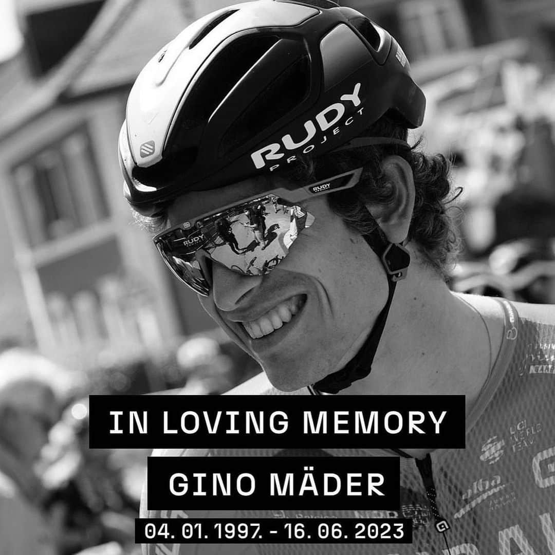 マーク・カヴェンディッシュのインスタグラム：「Absolutely lost for words with this devastating news. Mate, we’ll miss you and your smile that would illuminate the peloton. Sending strength and love to your family, friends & @teambahrainvictorious. Rest In Peace Gino 🖤」