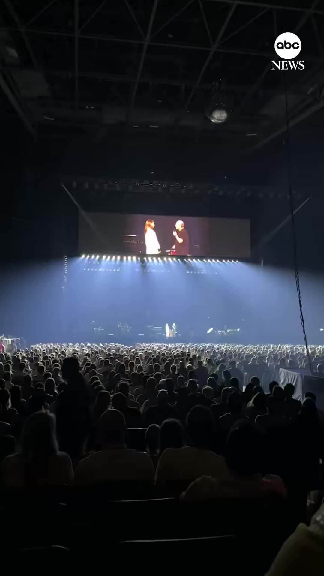 ABC Newsのインスタグラム：「'WILL YOU MARRY ME?': Oscar-winning composer Hans Zimmer had a big surprise for his girlfriend during a live show in London. #hanszimmer #proposal」
