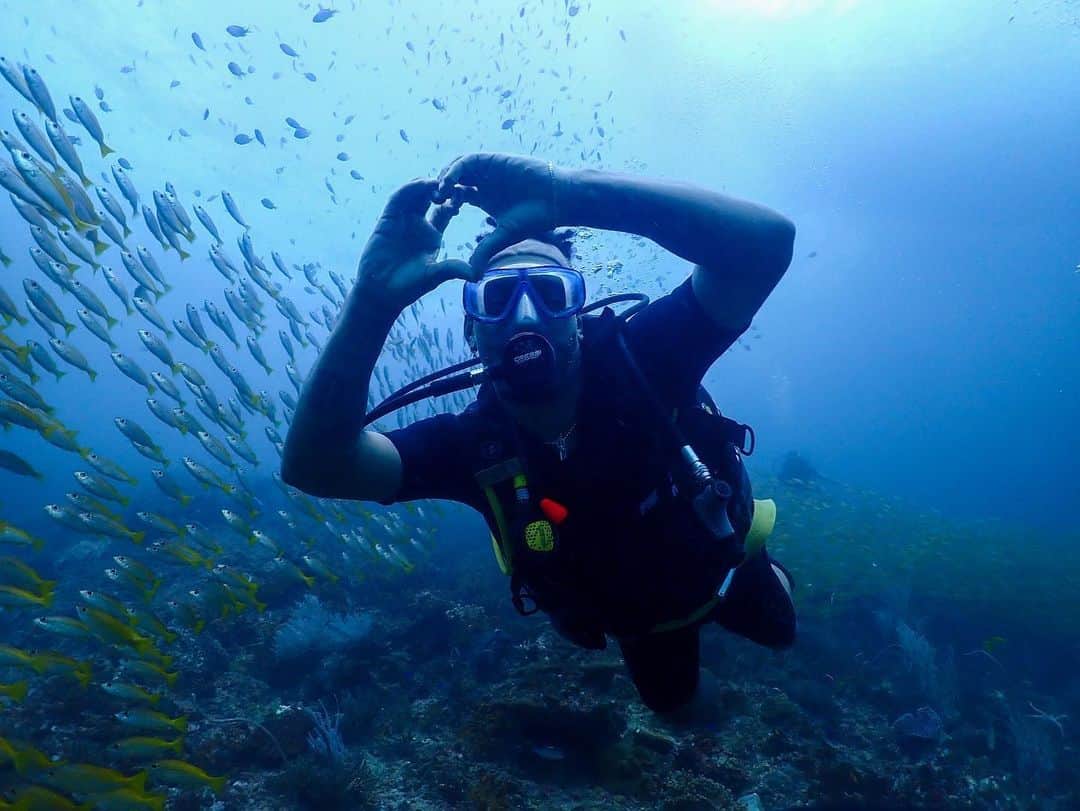 アデミウソン・ブラガ・ビスポ・ジュニオールのインスタグラム：「Que experiência incrível fazer mergulho pela minha primeira vez. @roit.scubadiver e @amandagoees muito obrigado por nos ajudar nesse momento mágico! 🤿🐬💙」