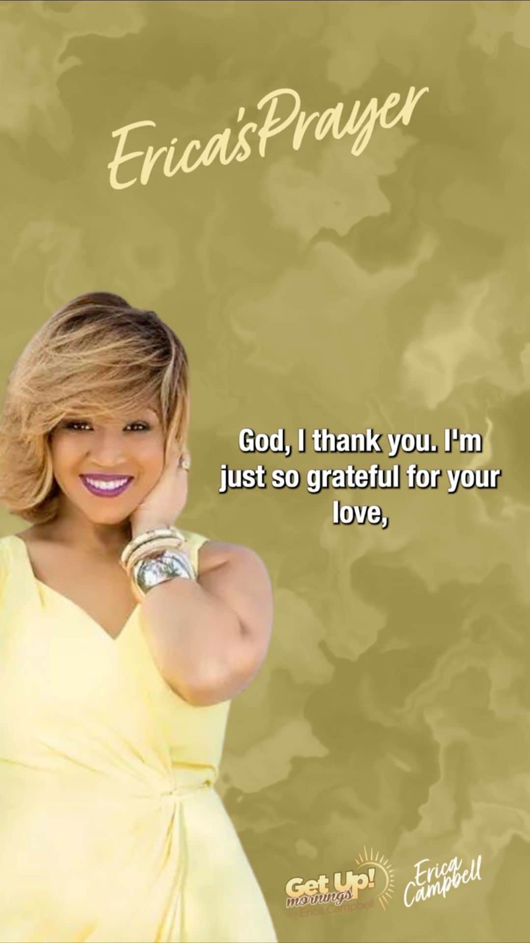 のインスタグラム：「Father, help us to think of others today. Help us to pray for someone else, to help someone else, not be selfish or self-centered. We know that that’s the enemy’s number one goal is to get our eyes off you and on ourselves.  #EricaCampbell #EricasPrayer #GetUpErica」