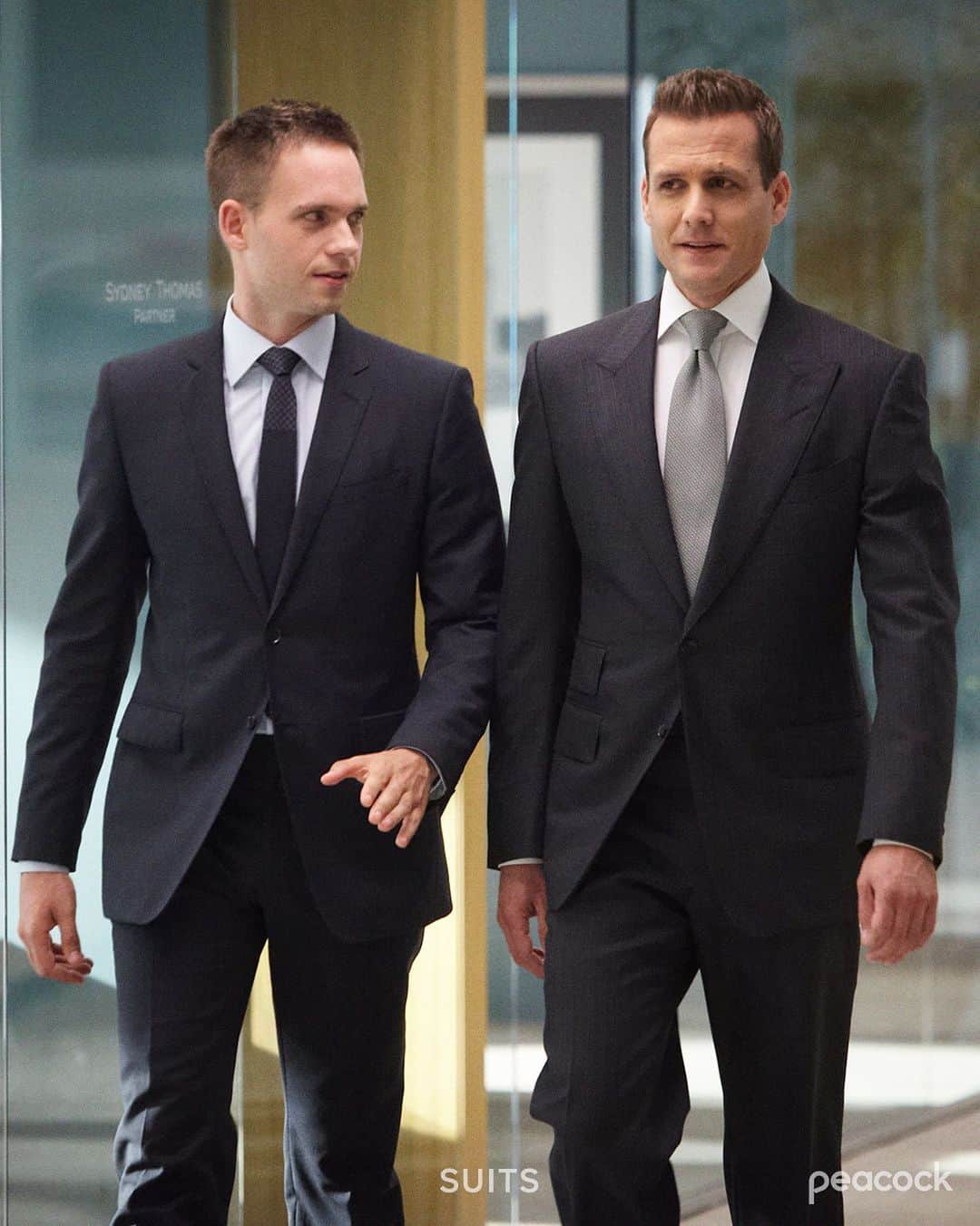 スーツのインスタグラム：「Is there anything better than a Harvey and Mike walk and talk?  Suits is streaming now on @Peacock.」