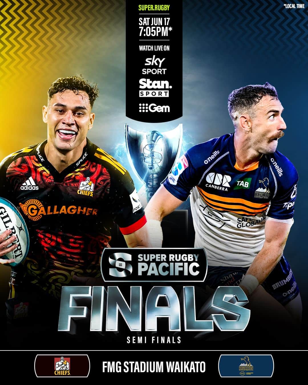 Super Rugbyのインスタグラム：「This is going to be huge! 💥  Who fills the last spot for the epic #SuperRugbyPacific final?  🇳🇿 7:05pm NZT - @skysports  🇦🇺 5:05pm AEST - @stansportau   #CHIvBRU #WelcomeToYourSuperStage」