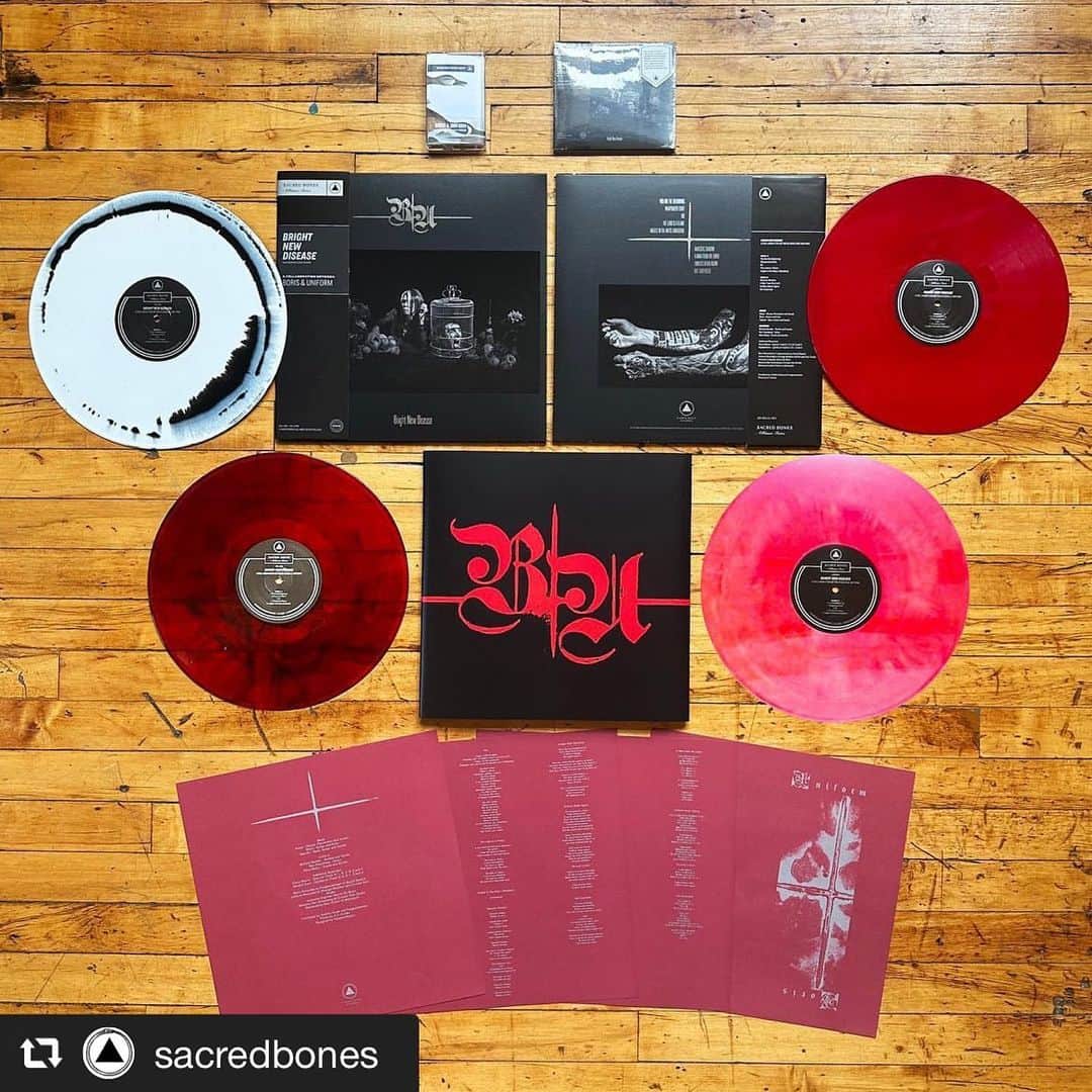 のインスタグラム：「Boris + Uniform new collab album ‘Bright New Disease’ is out!!!  #repost @sacredbones And today we finally present this crushing banger of a record in full! @borisdronevil & @uniform_nyc ‘s new collab album ‘Bright New Disease’ is out today and we cannot wait for you to listen!  Streaming everywhere now and up for purchase on our website!」
