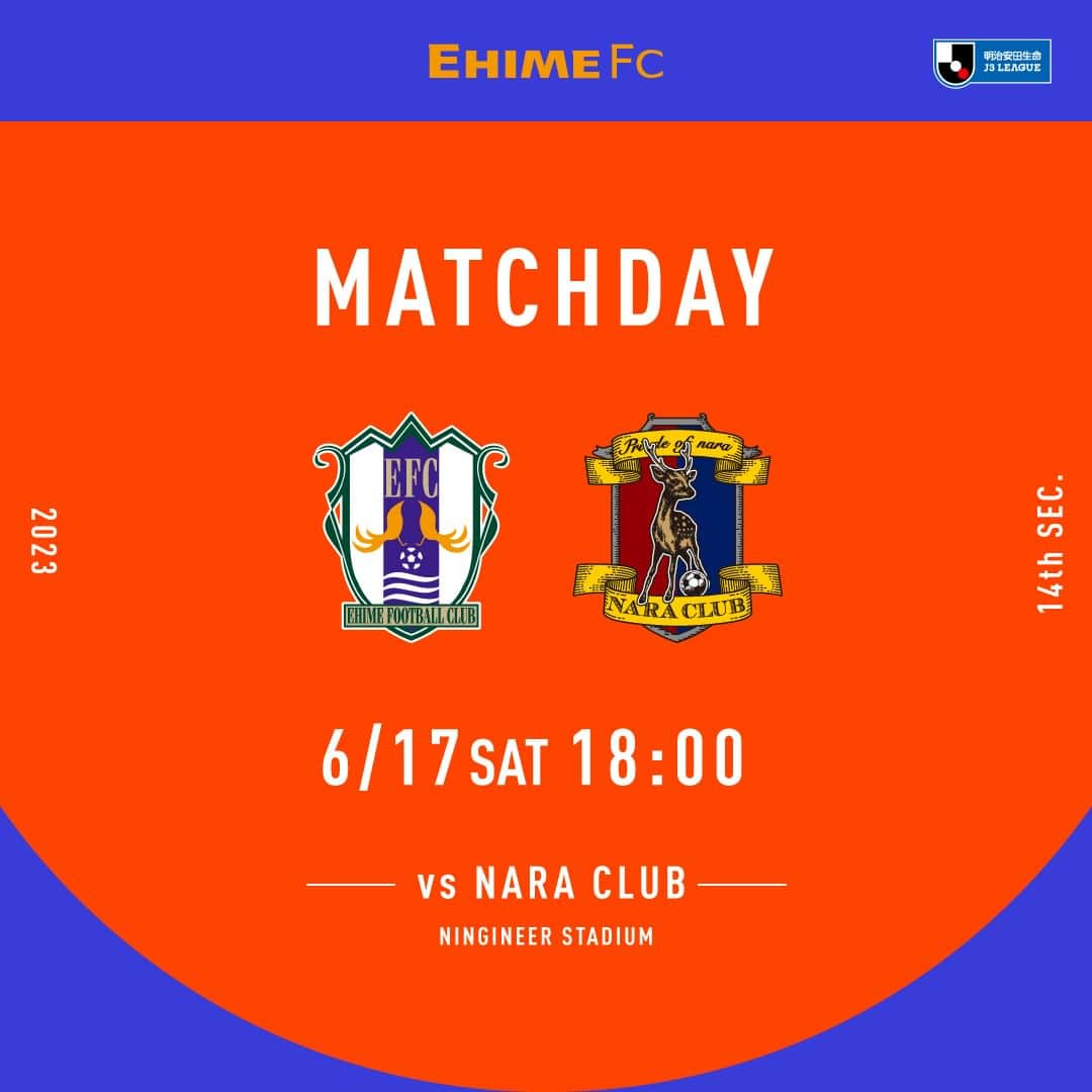 愛媛FCさんのインスタグラム写真 - (愛媛FCInstagram)「🔶-MATCHDAY-🔶  📅6月17日（土） ⌛18時キックオフ 🆚#奈良クラブ 🏟#ニンスタ  試合のイベント情報はこちら💁‍ https://ehimefc.com/game/game27168.html#event  #愛媛FC #ehimefc #己超」6月17日 8時00分 - ehimefc12