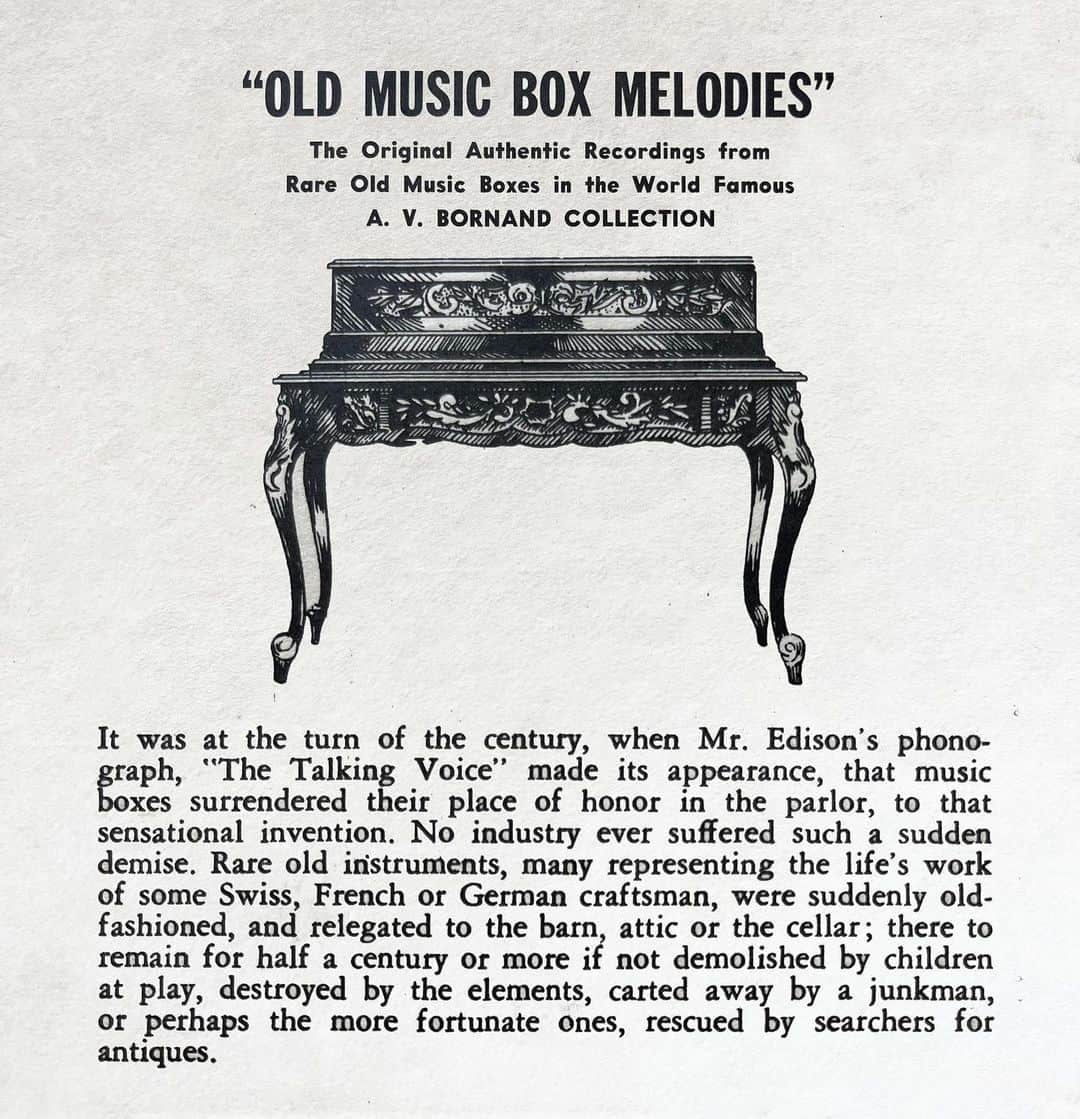 Shing02のインスタグラム：「Story of phonograph records killing the music box over a 100 years ago. Bornand Music Box Record Co., 1973」