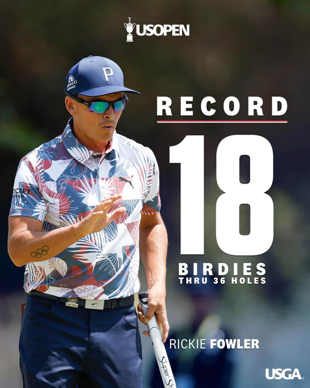 リッキー・ファウラーのインスタグラム：「Birdie machine‼️  Rickie Fowler shatters the U.S. Open record for birdies thru 36 holes.」
