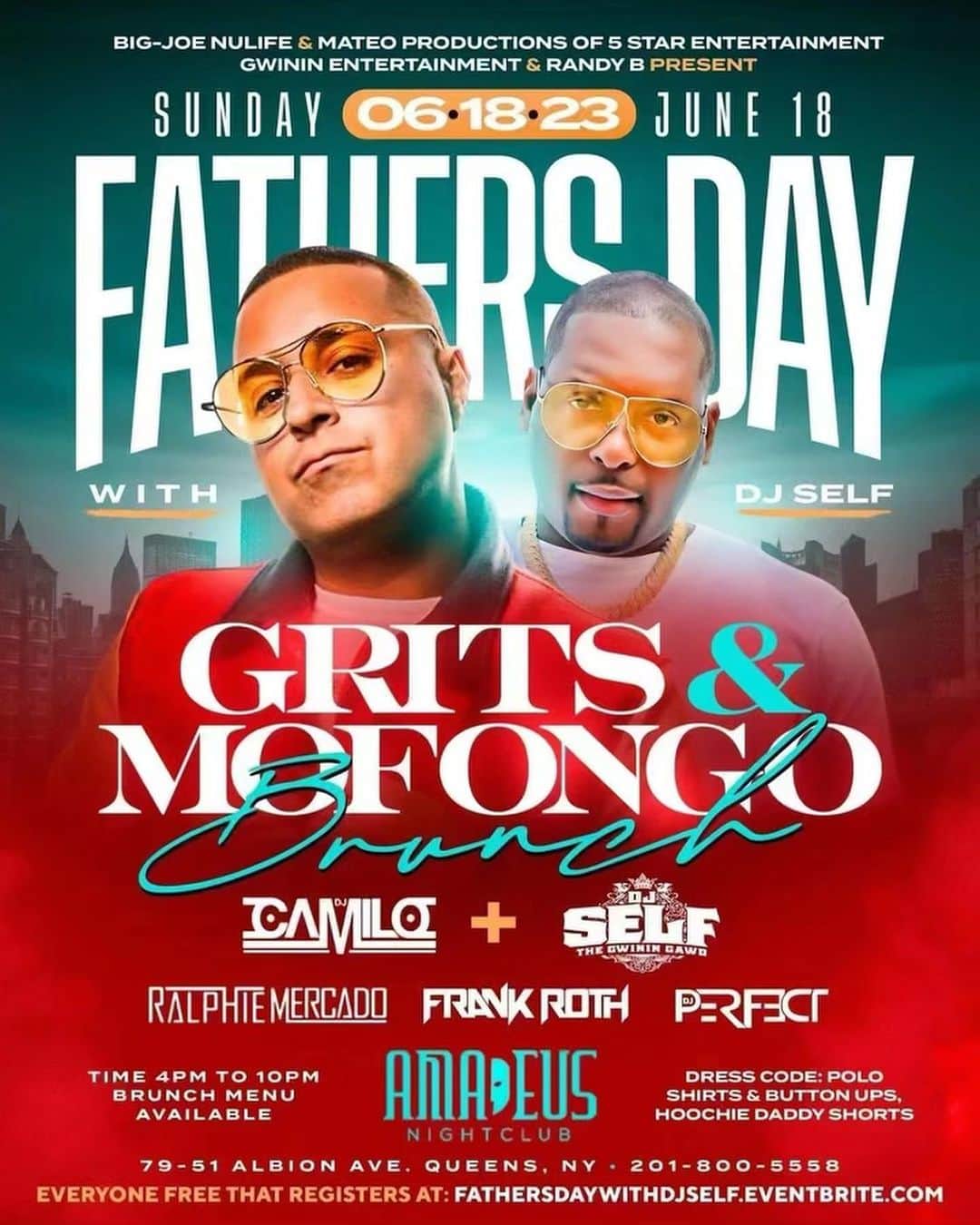 DJ Selfさんのインスタグラム写真 - (DJ SelfInstagram)「We gotta do suttin for Father’s Day !!!! So i got you!!!    Grits and Mofungo!!!!!!!  Sunday, June 18th, 2023 Father’s Day !!!!!!Fathers day !!!!!!!  DJ Self's Special Father's Day Brunch   "GRITS & MOFONGO"  Amadeus | @clubamadeusny 79-51 Albion Ave, Queens, NY 11373 201-800-5558  Music Provided by:  The Heavy Hitter @djcamilo 💥  The  Gwinin Gawd @djself 💥  Alongside: @ralpiemercado 🔥 @iamfrankroth 🔥 @djperfect203 🔥  Doors open 4pm - 10pm  EVERYONE FREE That Registers At: FathersDayWithDJSelf.EventBrite.com   For all the details DM me or log onto:  www.BigJoeNuLife.com  #DJCamilo #DJSelf #BigJoeNuLife #KnockyNuLife #Mateo #RalphieMercado #Amadeus #Queens #Sunday #WeOutside #FathersDayWithDJSelf #GritsAndMofongo 💥💥💥」6月17日 16時04分 - djself