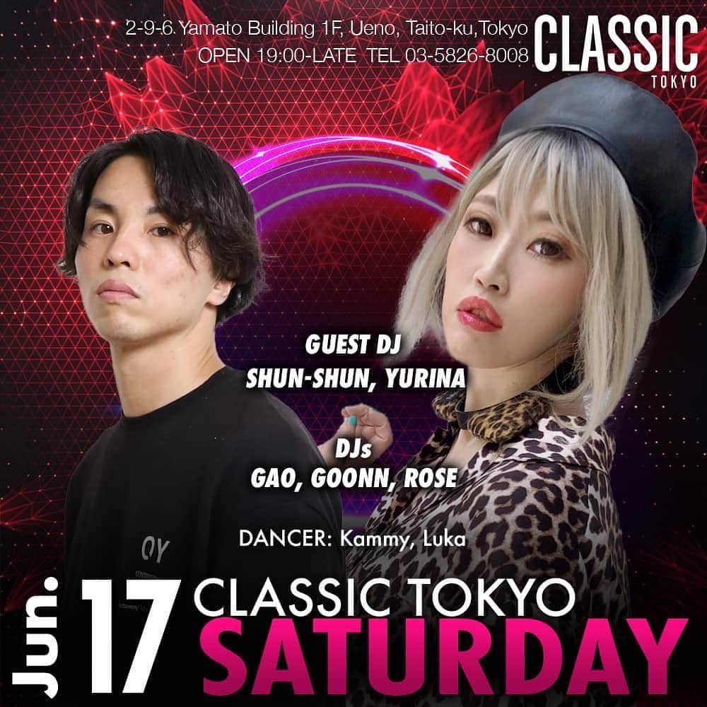 DJ YURINAのインスタグラム：「今夜は🎉🎉🎉 @classic.tokyo 🎉  私のやってる現場で唯一リクエスト可能なイベントです‼️ みんなの好きな音楽を教えてください✨ シェアハピしよっ✌️  様々な現場で様々なジャンルをかけてますので、みんなのリクエストに沢山対応できたら嬉しいなぁ😁  この現場はアットフォームで初めて来たお客様も溶けこんでみんなで音楽を楽しんでくれたり  男性同士でも奢りあったりしてるのみてると本当にこの空間を楽しんでくれてるんだなぁと、私も嬉しくなる現場なんです。  あと可愛いダンサーさんが💃ショータイムも演出してくれるよ💃  是非初めての方も、いつも来られる方も今夜も一緒に楽しみましょうね✨✨  #dj #djyurina #上野 #仲町通り #クラブ #パーティー」