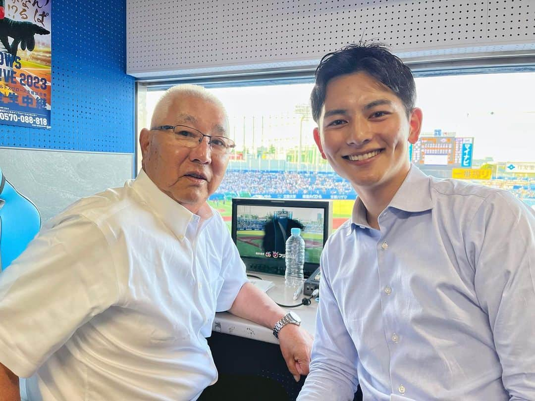 大川立樹のインスタグラム：「. ヤクルトオリックス二回戦  大矢明彦さんとお伝えしました 今季５試合目の担当でした  #プロ野球 #大矢明彦 さん #大川立樹」