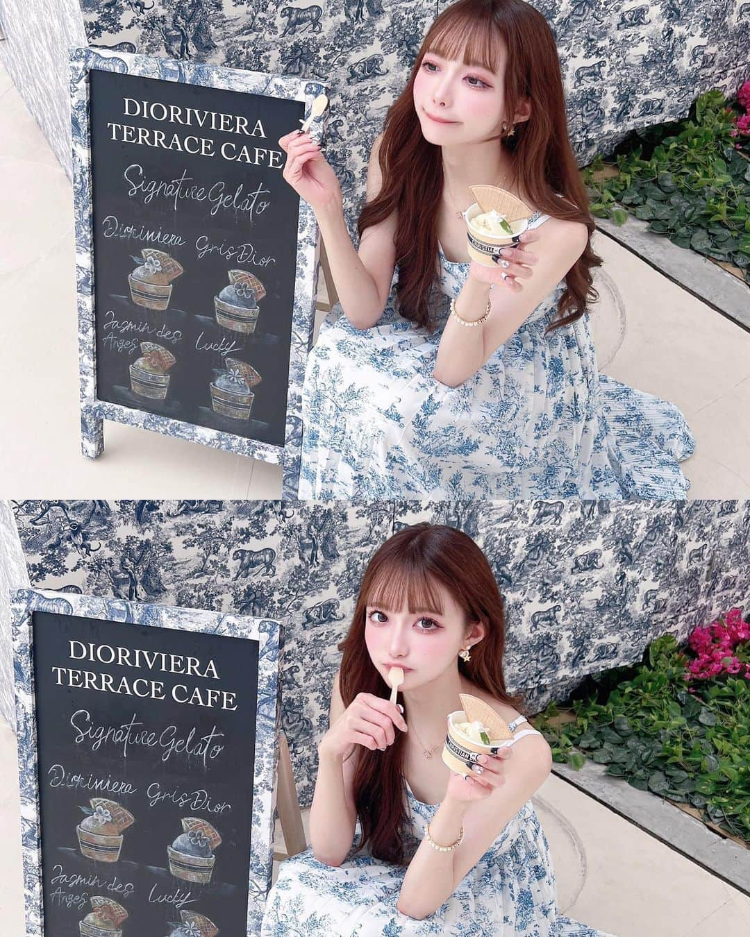 あやちゃんさんのインスタグラム写真 - (あやちゃんInstagram)「DIOR POPUP🤍🫧🍨 めっちゃかわいいー🥺  服も合わせてコーデしてみたよ🏳️‍⚧️  diorivieraカフェ可愛かったー‪‪❤︎ ジェラート迷ったけどピスタチオにした✧‬  #lejardindioriviera  #ルジャルダンディオリビエラ  #diorpopupstore #bankgallery  #diorカフェ #diorcafe #ディオールカフェ #ディオールバッグ #ディオール展 #diorbag #表参道カフェ #原宿カフェ  #東京カフェ #ディオールポップアップ」6月17日 20時54分 - aya.you.love.r