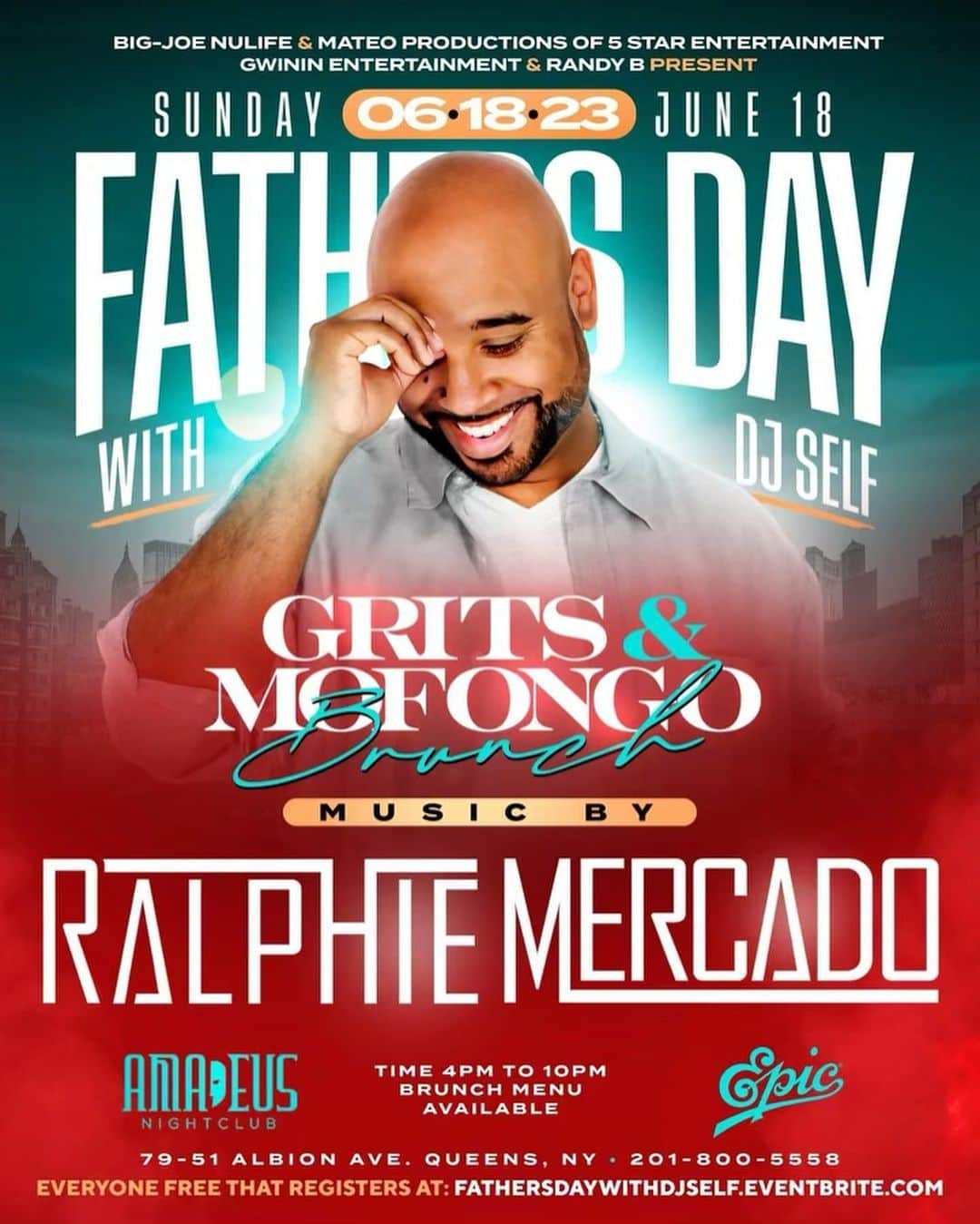 DJ Selfさんのインスタグラム写真 - (DJ SelfInstagram)「We gotta do suttin for Father’s Day !!!! So i got you!!!    Grits and Mofungo!!!!!!!  Sunday, June 18th, 2023 Father’s Day !!!!!!Fathers day !!!!!!!  DJ Self's Special Father's Day Brunch   "GRITS & MOFONGO"  Amadeus | @clubamadeusny 79-51 Albion Ave, Queens, NY 11373 201-800-5558  Music Provided by:  The Heavy Hitter @djcamilo 💥  The  Gwinin Gawd @djself 💥  Alongside: @ralpiemercado 🔥 @iamfrankroth 🔥 @djperfect203 🔥  Doors open 4pm - 10pm  EVERYONE FREE That Registers At: FathersDayWithDJSelf.EventBrite.com   For all the details DM me or log onto:  www.BigJoeNuLife.com  #DJCamilo #DJSelf #BigJoeNuLife #KnockyNuLife #Mateo #RalphieMercado #Amadeus #Queens #Sunday #WeOutside #FathersDayWithDJSelf #GritsAndMofongo 💥💥💥」6月18日 7時01分 - djself