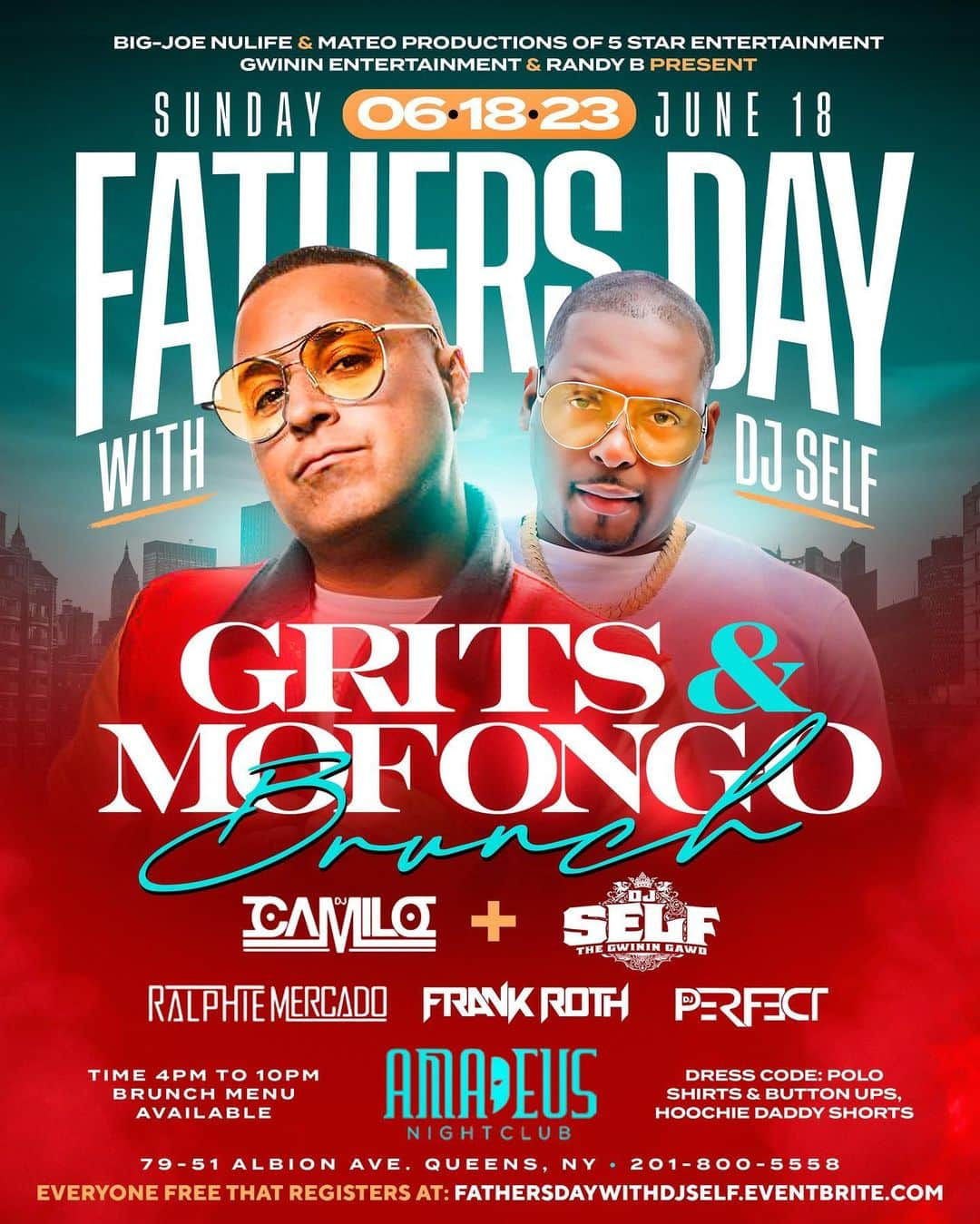 DJ Selfさんのインスタグラム写真 - (DJ SelfInstagram)「We gotta do suttin for Father’s Day !!!! So i got you!!!    Grits and Mofungo!!!!!!!  Sunday, June 18th, 2023 Father’s Day !!!!!!Fathers day !!!!!!!  DJ Self's Special Father's Day Brunch   "GRITS & MOFONGO"  Amadeus | @clubamadeusny 79-51 Albion Ave, Queens, NY 11373 201-800-5558  Music Provided by:  The Heavy Hitter @djcamilo 💥  The  Gwinin Gawd @djself 💥  Alongside: @ralpiemercado 🔥 @iamfrankroth 🔥 @djperfect203 🔥  Doors open 4pm - 10pm  EVERYONE FREE That Registers At: FathersDayWithDJSelf.EventBrite.com   For all the details DM me or log onto:  www.BigJoeNuLife.com  #DJCamilo #DJSelf #BigJoeNuLife #KnockyNuLife #Mateo #RalphieMercado #Amadeus #Queens #Sunday #WeOutside #FathersDayWithDJSelf #GritsAndMofongo 💥💥💥」6月18日 7時08分 - djself