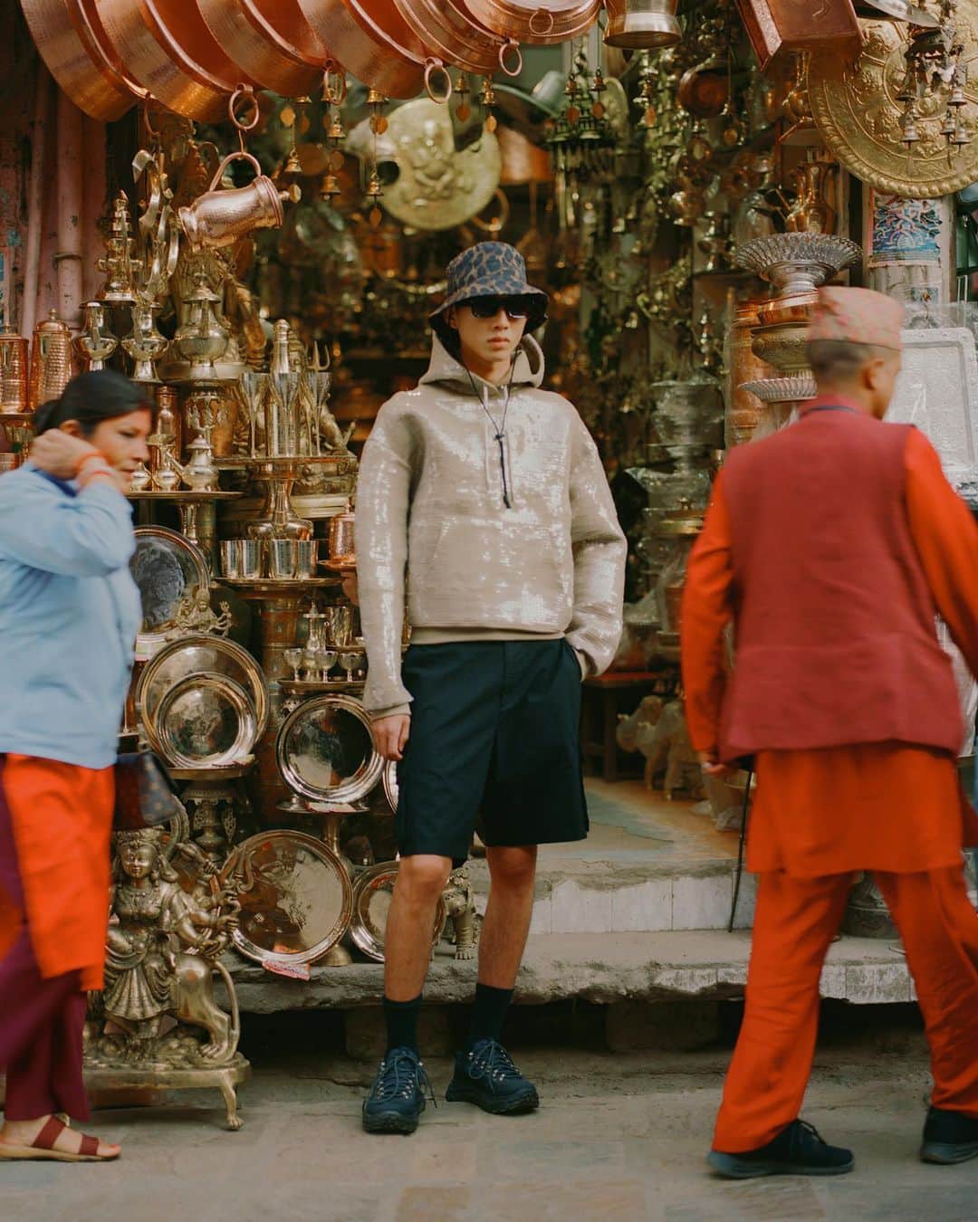 ジョン エリオットのインスタグラム：「“Scenes From Nepal” - Kathmandu, Part 3/3  Explore the Lookbook through the link in our bio, highlighted by product from the first drop, starting this Sunday, June 18th, and followed up on Tuesday, June 20.   Photography: @p.lo Models: @nizar_qlf_ , @benji.xu Lighting + Assist: @robertmholland」