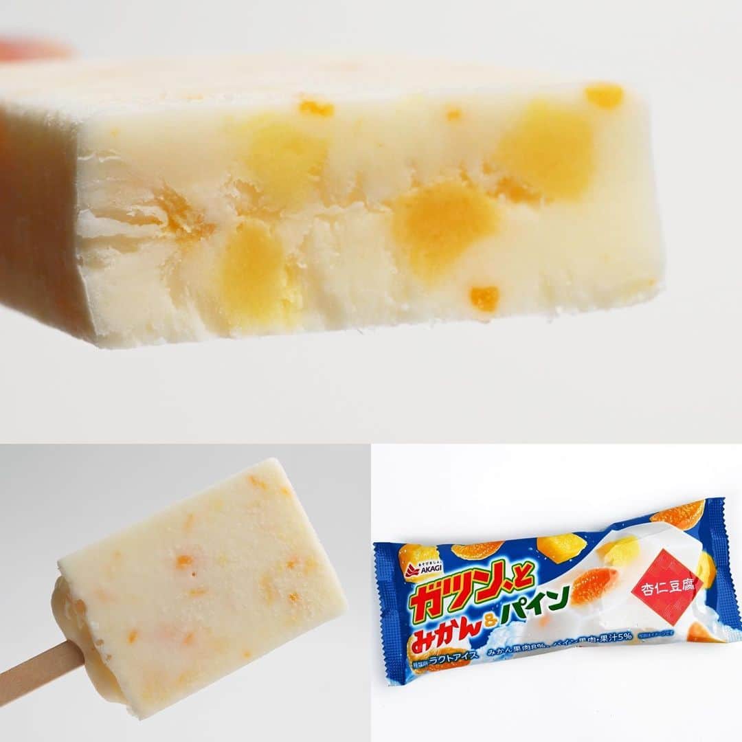 アイスマン福留のインスタグラム：「赤城乳業『ガツン、とみかん＆パイン 杏仁豆腐』（ガツン、と ＆ 杏仁豆腐アイスの組み合わせ）想像を超えるおいしさ！みんな食べて!!! 神 です✨  江頭2:50さんの発言をきっかけに開発された商品！エガちゃん...天才!!!😆ジューシーなシロップ漬けフルーツ果肉（みかん🍊＆パイン🍍）と杏仁豆腐アイスの組み合わせは、ぶっ飛ぶおいしさです！  #がつんとシリーズ #アイスバー #杏仁豆腐 #杏仁豆腐アイス #赤城乳業 #アイス #おいしい #おすすめ #デザート #スイーツ #グルメ #新作アイス #アイスマニア #アイスマン福留 #icecream #JapaneseIceCream #icecreamlover #icecreamtime #icecreamday #icecreamlove #icecreamporn #JapaneseIceCream #foodporn #foodie #instafood #foodstagram #yummy #yum #delicious #foodphotography」
