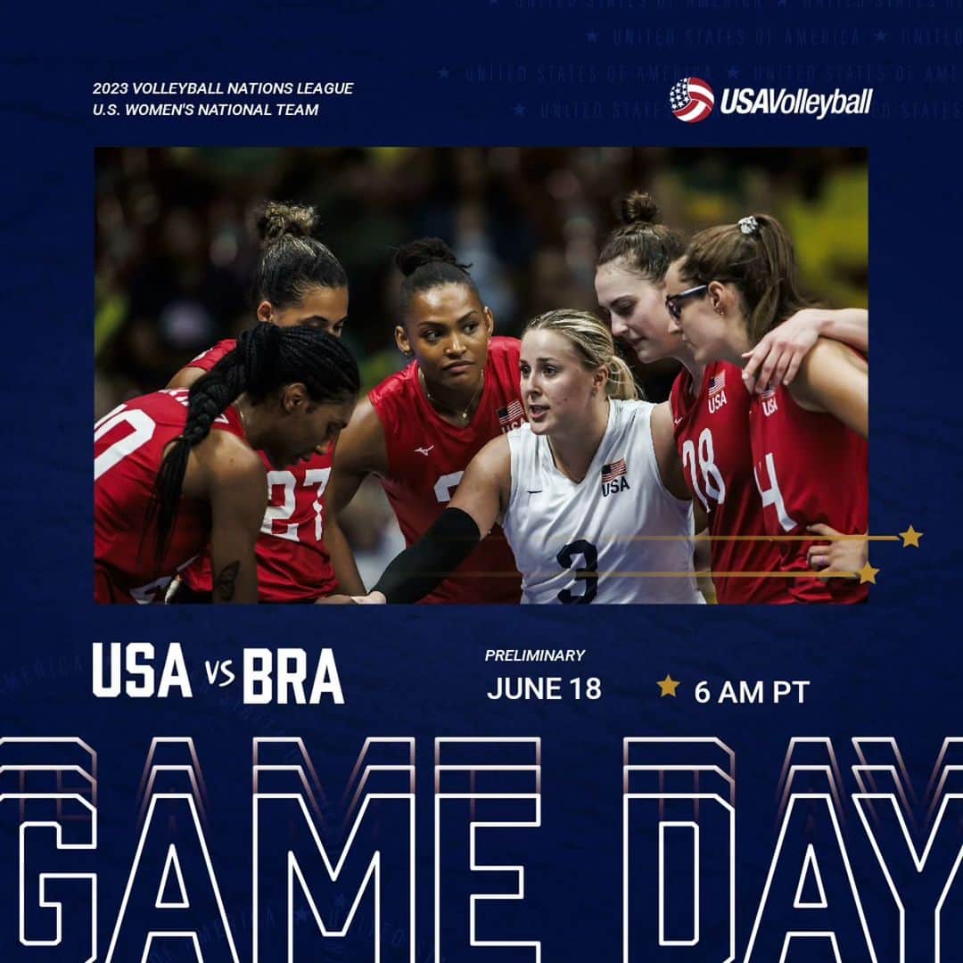 USA Volleyballさんのインスタグラム写真 - (USA VolleyballInstagram)「Let's GO!! 📣 It's the U.S. Women 🇺🇲 vs. Brazi l🇧🇷 to close out the 2nd week of VNL preliminary round action.  Tune in Sunday morning at 6 PT on VolleyballWorld.tv to cheer on the USA.」6月18日 15時10分 - usavolleyball