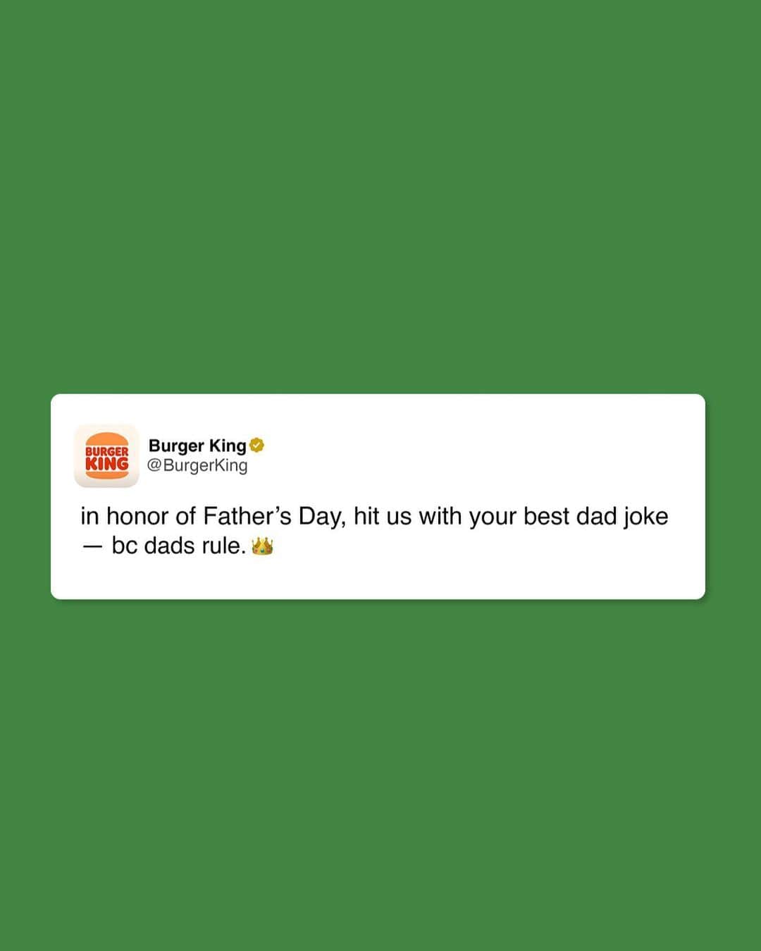 バーガーキングのインスタグラム：「nice to meet you, hungry. i’m dad 😂  drop us ur best (or worst) dad joke 👇」