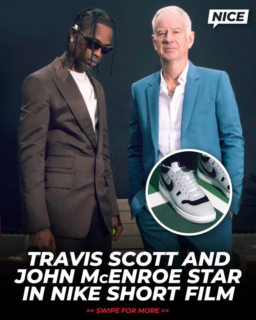 Nice Kicksさんのインスタグラム写真 - (Nice KicksInstagram)「“Who the hell’s Mr. Scott?” 😂😂 @travisscott and John McEnroe Star in Nike’s new short film, “Rebel Like The OG.” 🎾🔥」6月19日 2時22分 - nicekicks