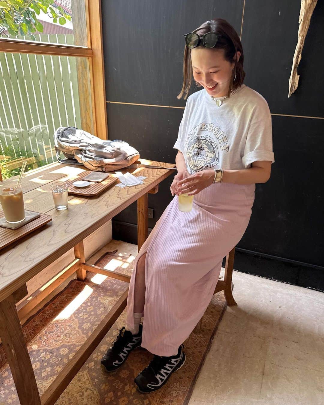 青木美緒のインスタグラム：「朝活からの冷やし中華🍋🥢🍜🥟 . お腹もかなり大きくなった😮🫨🤰🏻(9枚目) .  #臨月 #マタニティコーデ #マタニティ #nugu」