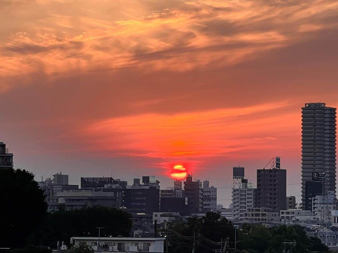 渡辺達生のインスタグラム：「2023.06.18…ベランダでの水やり終わりの夕日☀️良い天気の日曜日だった。 #tatsuowatanabe」