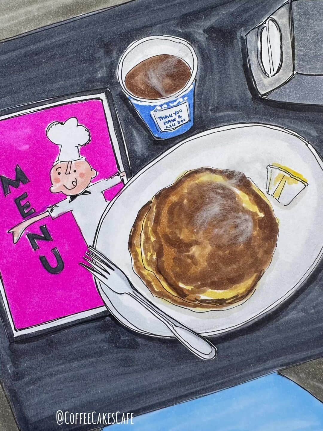 のインスタグラム：「Hot coffee ☕️ warm pancakes 🥞 from the griddle is all I need to start my Sunday at @labonbonnierenyc ❤️ For those celebrating Fathers Day today…wishing you a day filled with yummy stacks of pancakes and hot coffee! Happy Father’s Day to all daddies!! 😁 . Happy Sunday Marina & Gus!! xx💕 . . . . . . #westvillage #labonbonniere #westvillagelife #westvillagenyc #westvillagelove #westvillageeats #westvillagenewyork #stopmotionanimation #coffeecakescafe #prettycitynewyork #cafehopping #made_in_ny」