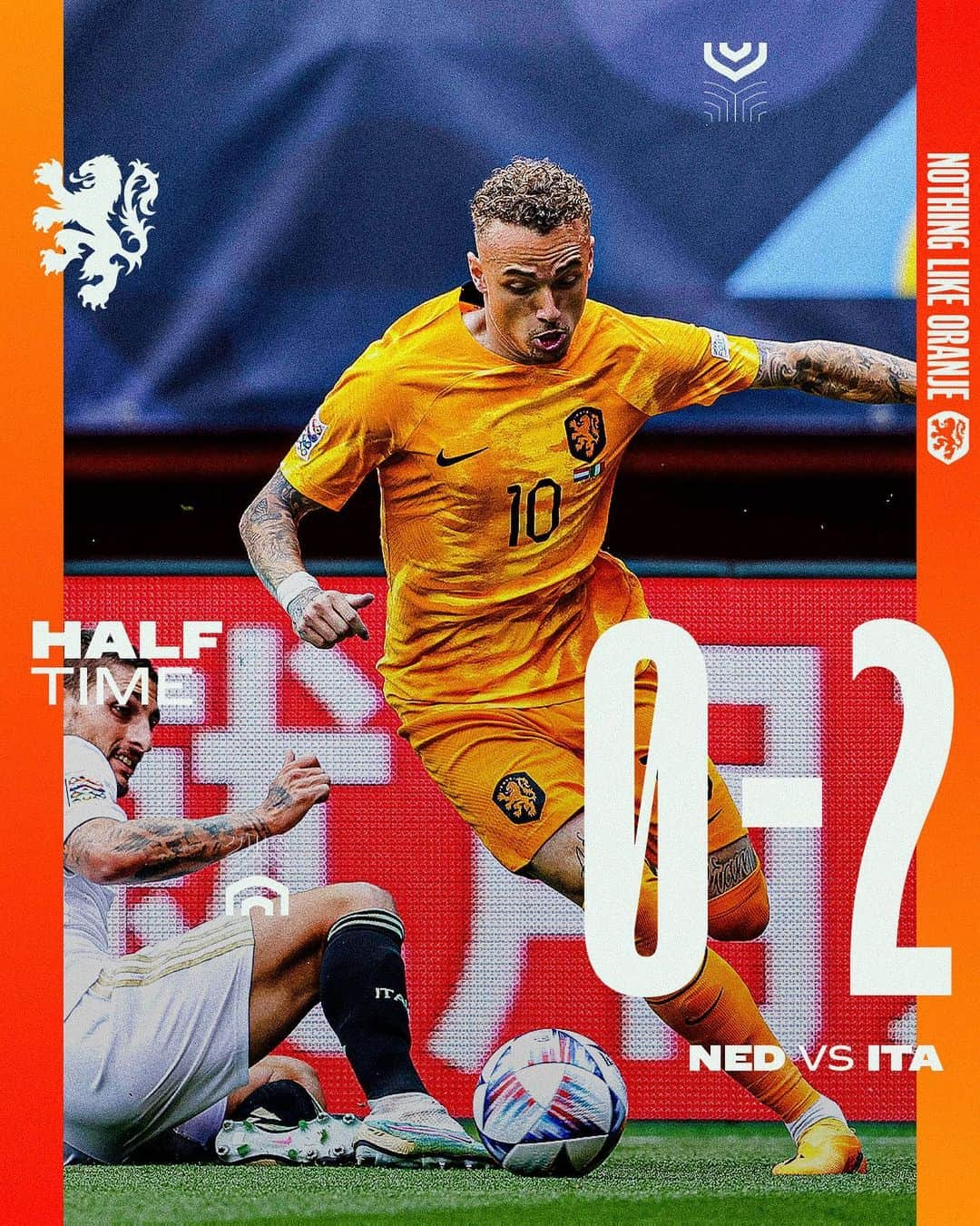 サッカー オランダ代表チームさんのインスタグラム写真 - (サッカー オランダ代表チームInstagram)「Half-time.  #NationsLeague #NEDITA」6月18日 22時51分 - onsoranje