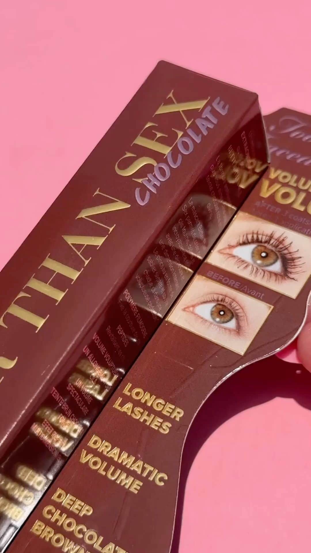 Too Facedのインスタグラム：「Get the most luscious, dramatic, and volumized lashes with our NEW Chocolate shade of Better Than Sex Mascara!🍫❤️🥰 #toofaced #tfcrueltyfree #tfchocolate #betterthansex」