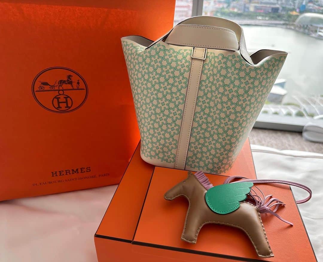 Reiのインスタグラム：「シンガポールで出会ったお花ピコタン🌼.*  #hermes #🐴 #🍊#🦄🪽」