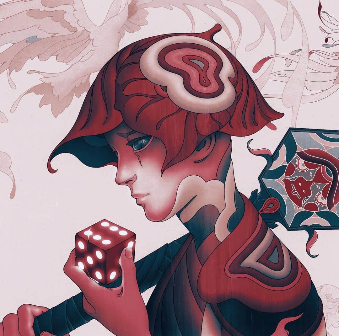 ジェームス・ジーンのインスタグラム：「🫘The Bean Monger finds a relic in the dunes while foraging in the desert sands. Strange markings adorn the sides of the cube. What could they signify? When held, the cube glows and a feeling of promise fills the scavenger, his chance at redemption close at hand. The cranes circle above, awaiting their turn. @azuki」