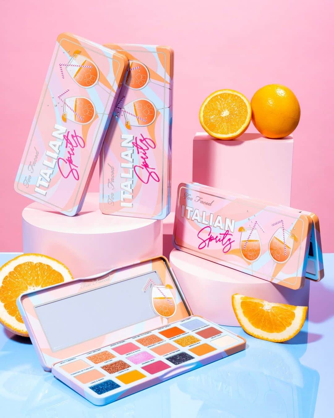 Too Facedのインスタグラム：「Ciao Gorgeous! 🥂🧡 Transport yourself to Italy with our NEW sparkling fresh Italian Spritz Eye Shadow Palette! Shop now from @meccabeauty #toofaced #tfcrueltyfree」
