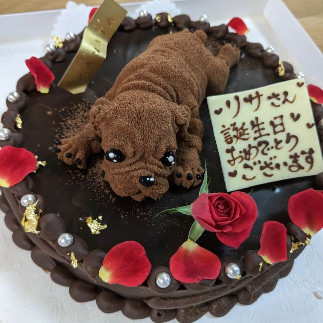 岩野理沙のインスタグラム：「お誕生日に かわいすぎる ケーキもらったの🥺❤️  @patisserie_kanata   もはや芸術👏❤️❤️  濃厚なチョコが たまらなく美味しすぎた🤤  肉球も可愛い🐕❤️  ほんわかだった日☺️  #ケーキ　#パティスリーカナタ 　#犬　#美味しすぎた　#ケーキ屋　#大分スイーツ　#チョコレート　#肉球　#大分市　#産休ライフ」