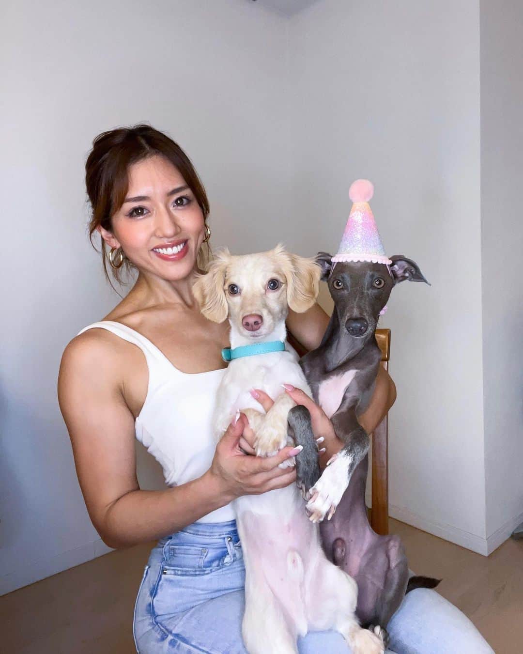 Azusaのインスタグラム：「Happy 4th birthday, Rocky 🥳🤍  昨日はロッキーの4歳のお誕生日でした🐶  ずーっと毎日かわいい！大好き！ ただひたすら愛と癒しを与えてくれる🥹 やっぱり犬との暮らしは最高だね✨」
